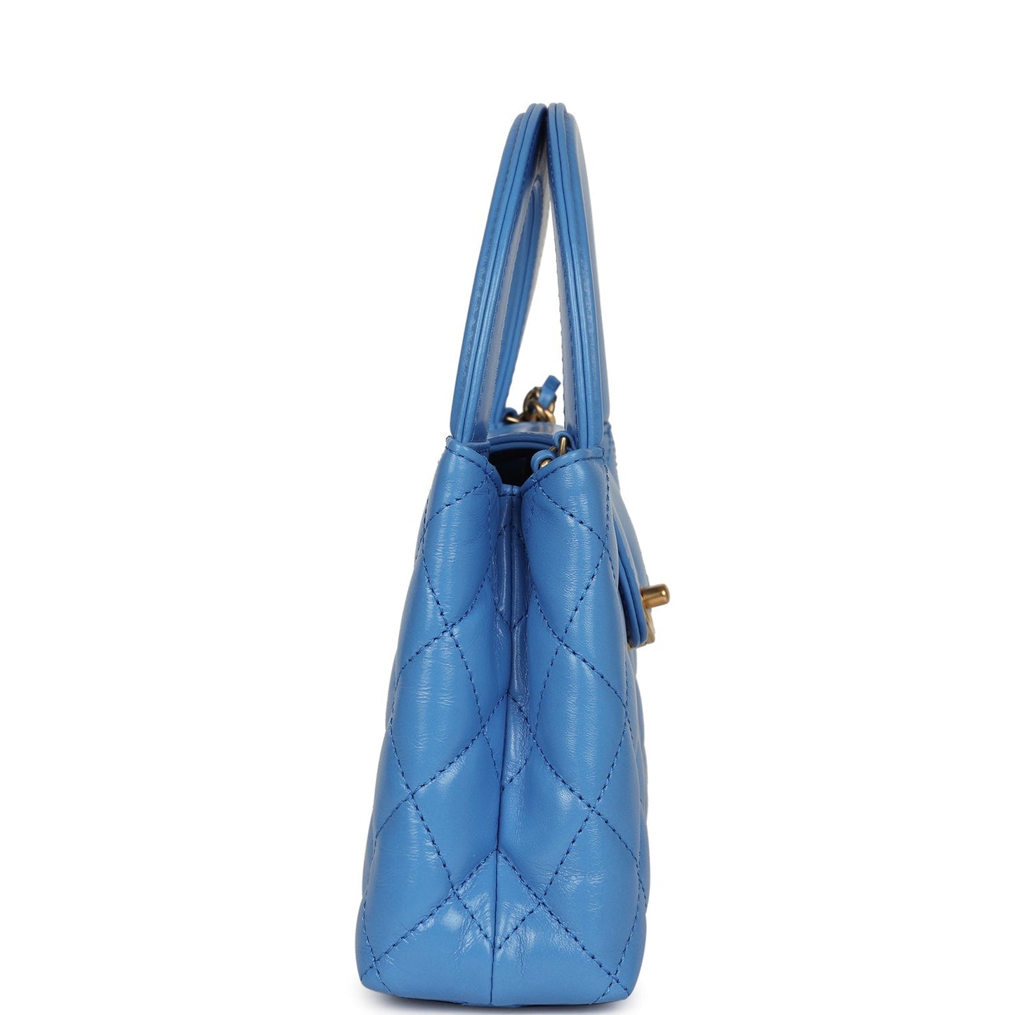 Small Kelly Shopper Blue Shiny Aged Calfskin Brushed Gold Hardware Accessory Classic