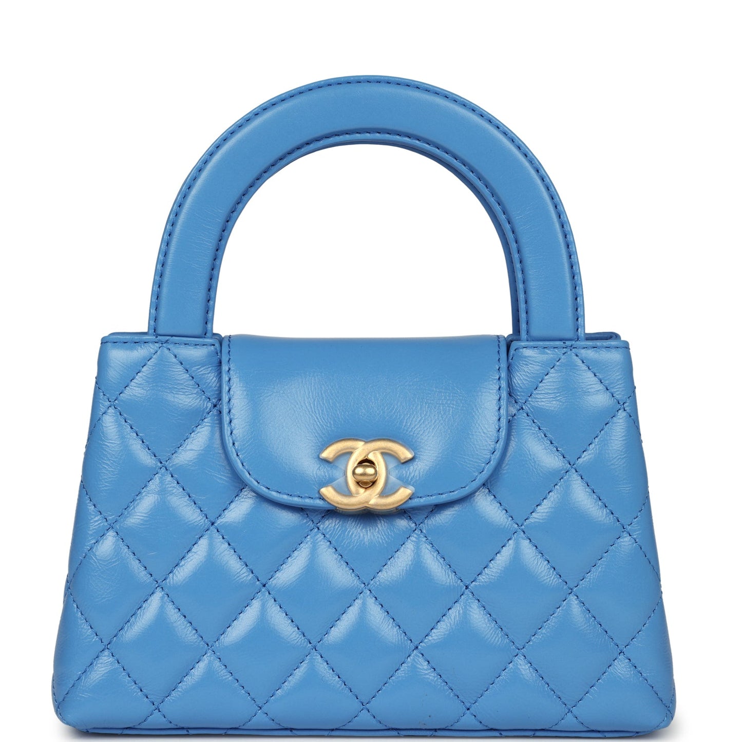 Small Kelly Shopper Blue Shiny Aged Calfskin Brushed Gold Hardware Accessory Refined