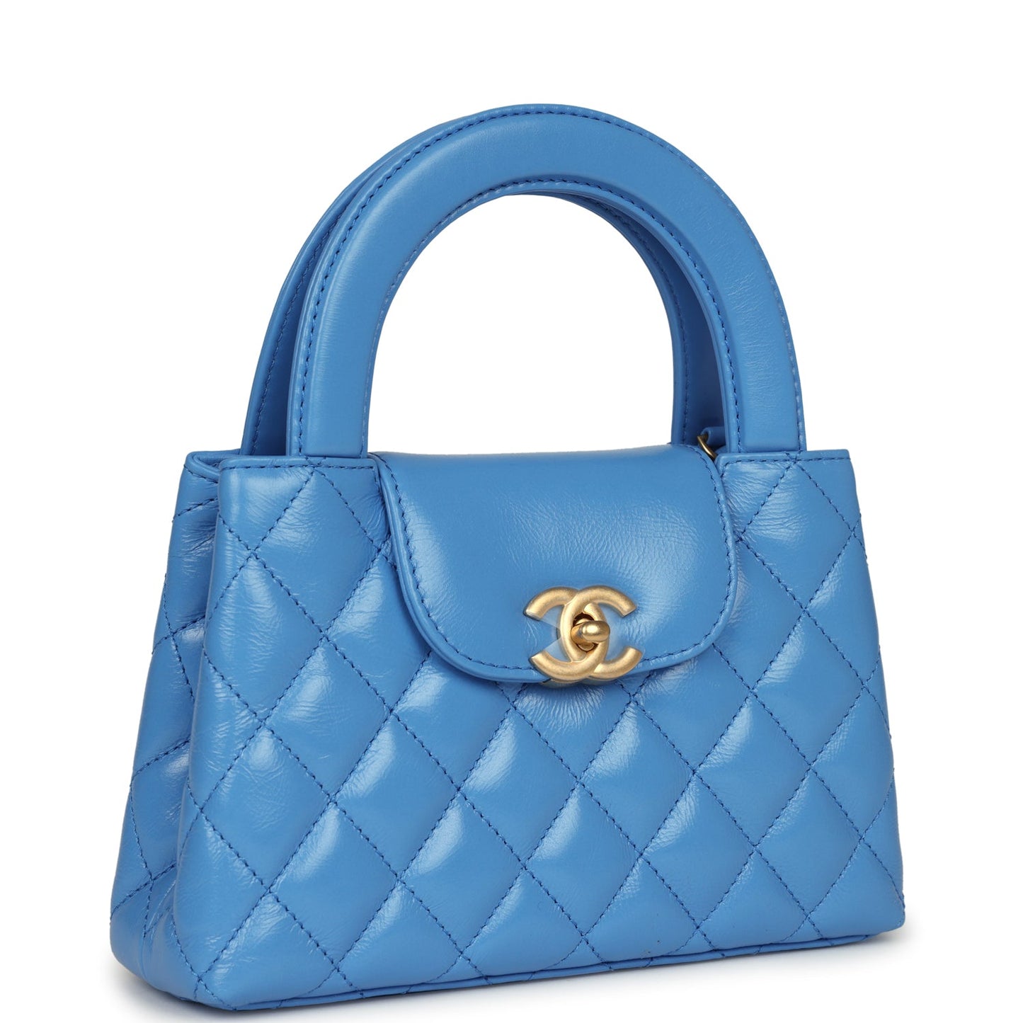 Small Kelly Shopper Blue Shiny Aged Calfskin Brushed Gold Hardware Accessory Refined
