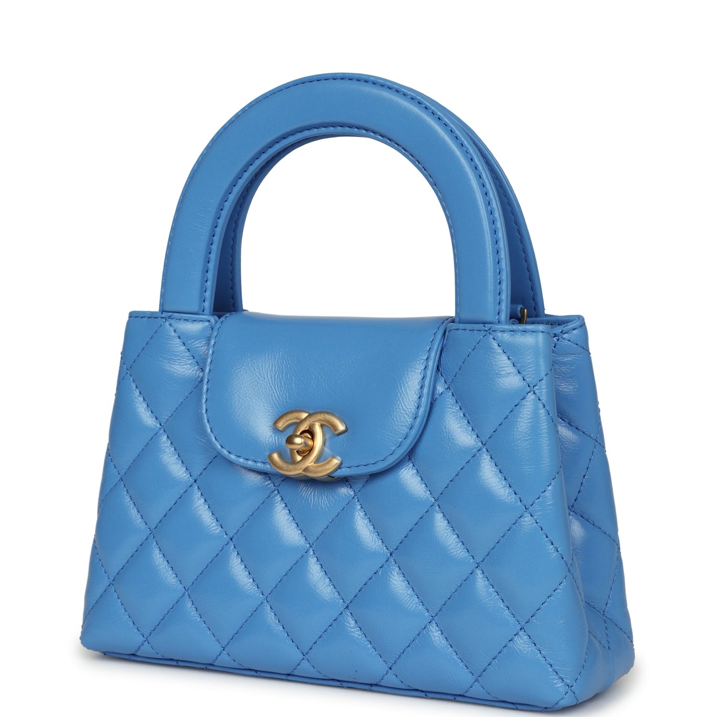 Small Kelly Shopper Blue Shiny Aged Calfskin Brushed Gold Hardware Accessory Refined