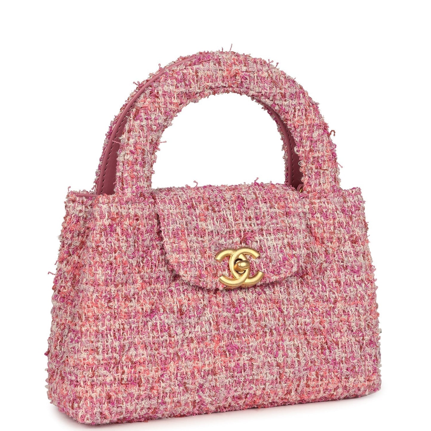 Chanel Small Kelly Shopper Pink Tweed Brushed Gold Hardware Bag