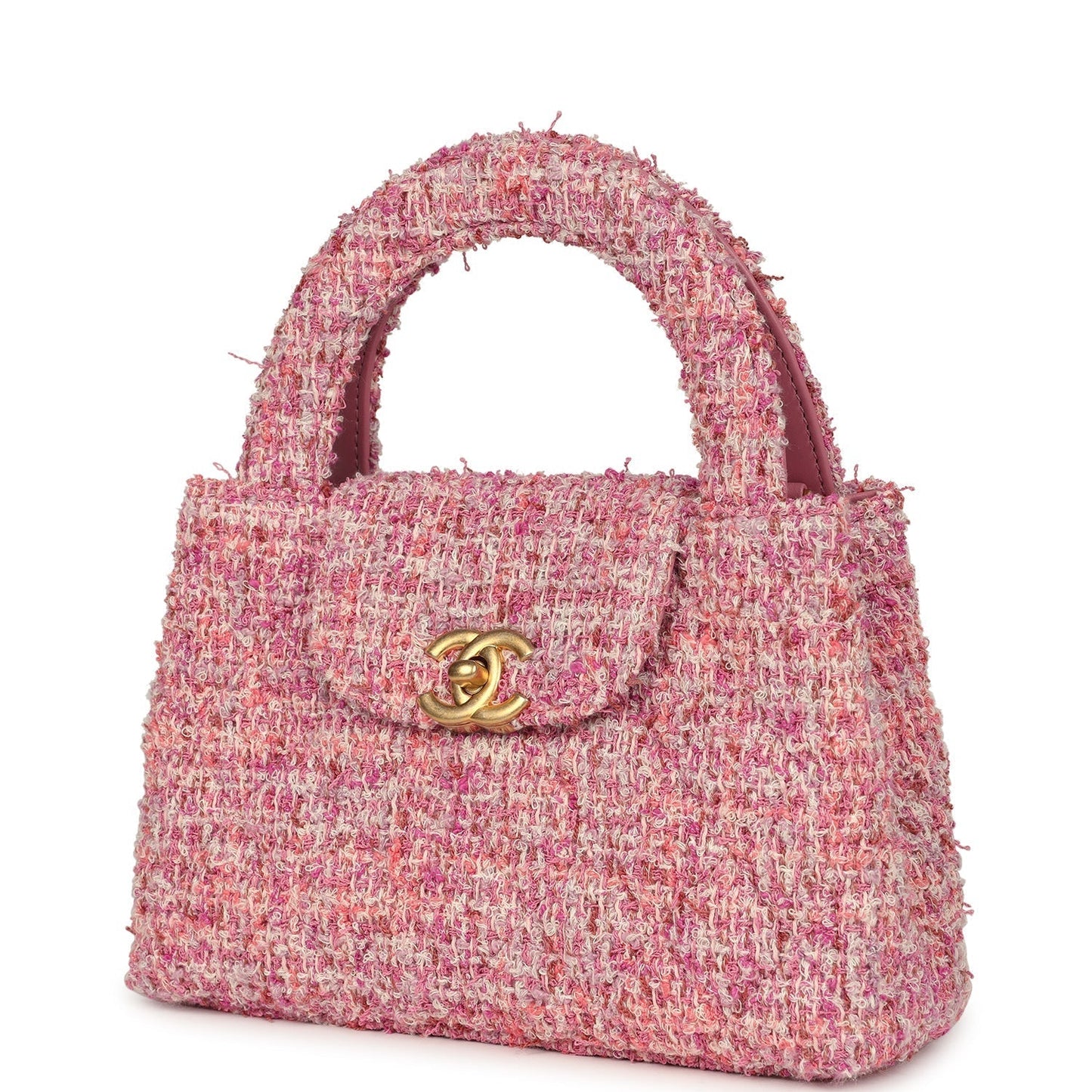 Chanel Small Kelly Shopper Pink Tweed Brushed Gold Hardware Bag