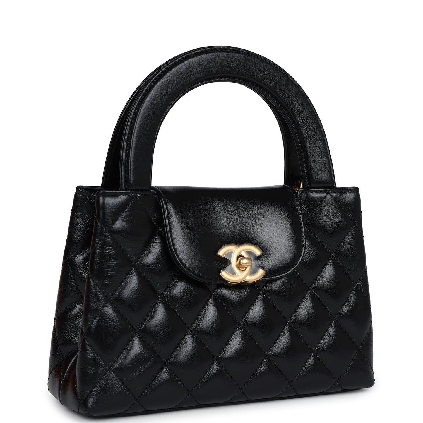 Chanel Small Kelly Shopper Black Shiny Aged Calfskin Brushed Gold Hardware Bag