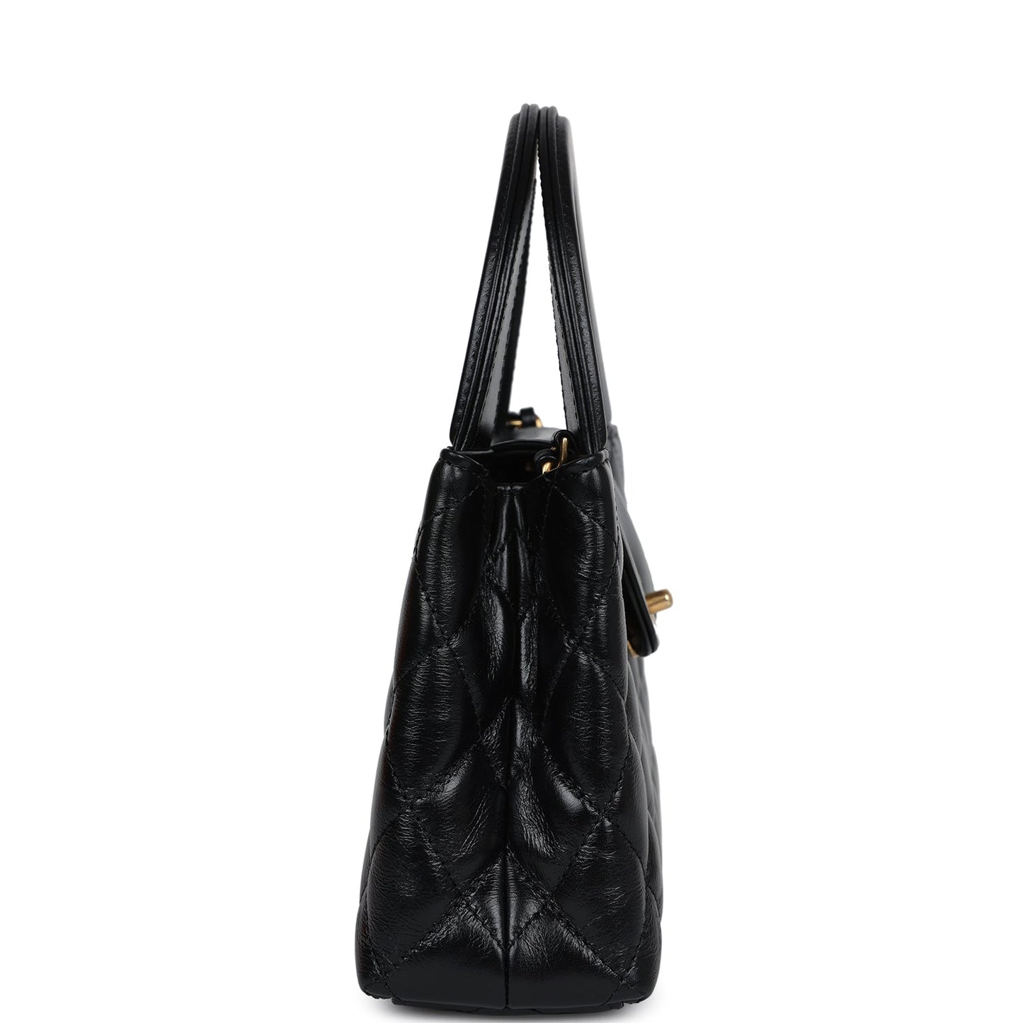 Chanel Small Kelly Shopper Black Shiny Aged Calfskin Brushed Gold Hardware Bag