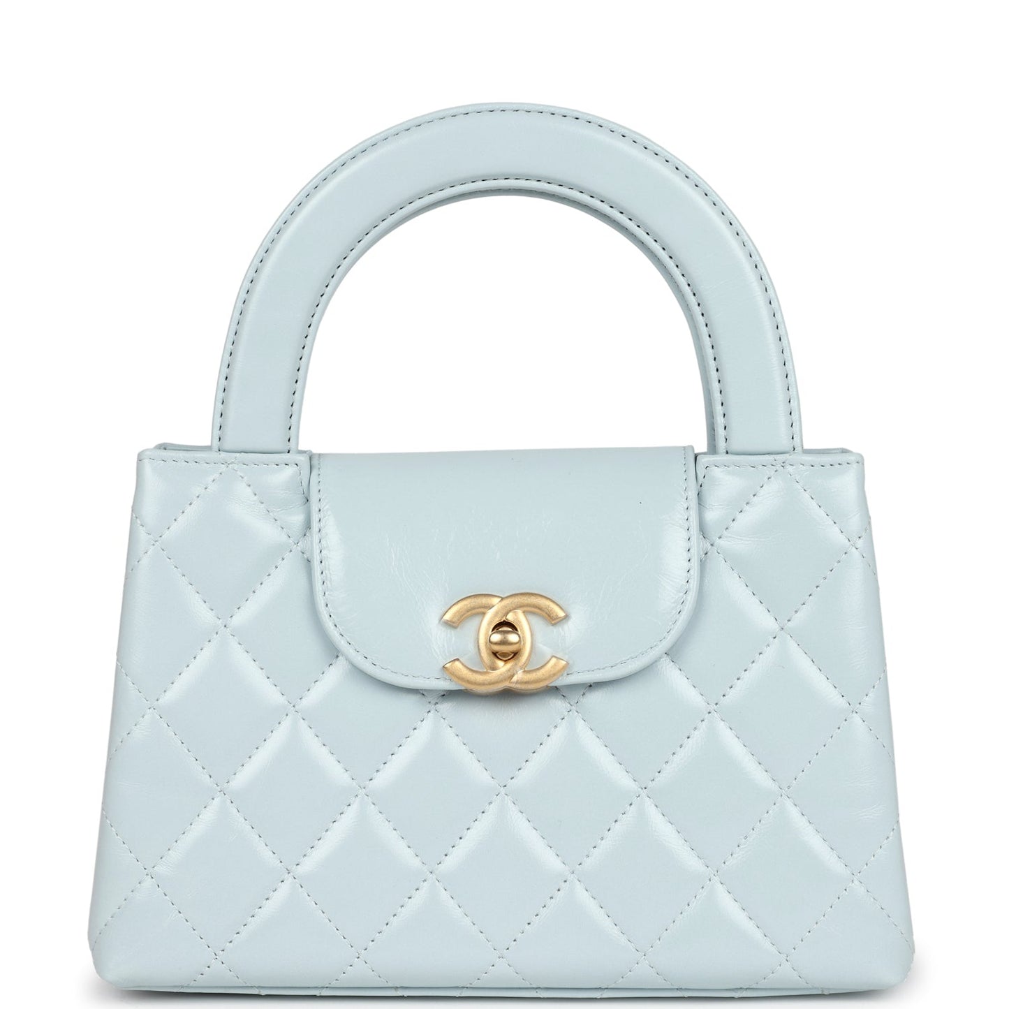 Chanel Small Kelly Shopper Light Blue Shiny Aged Calfskin Brushed Gold Hardware Accessory