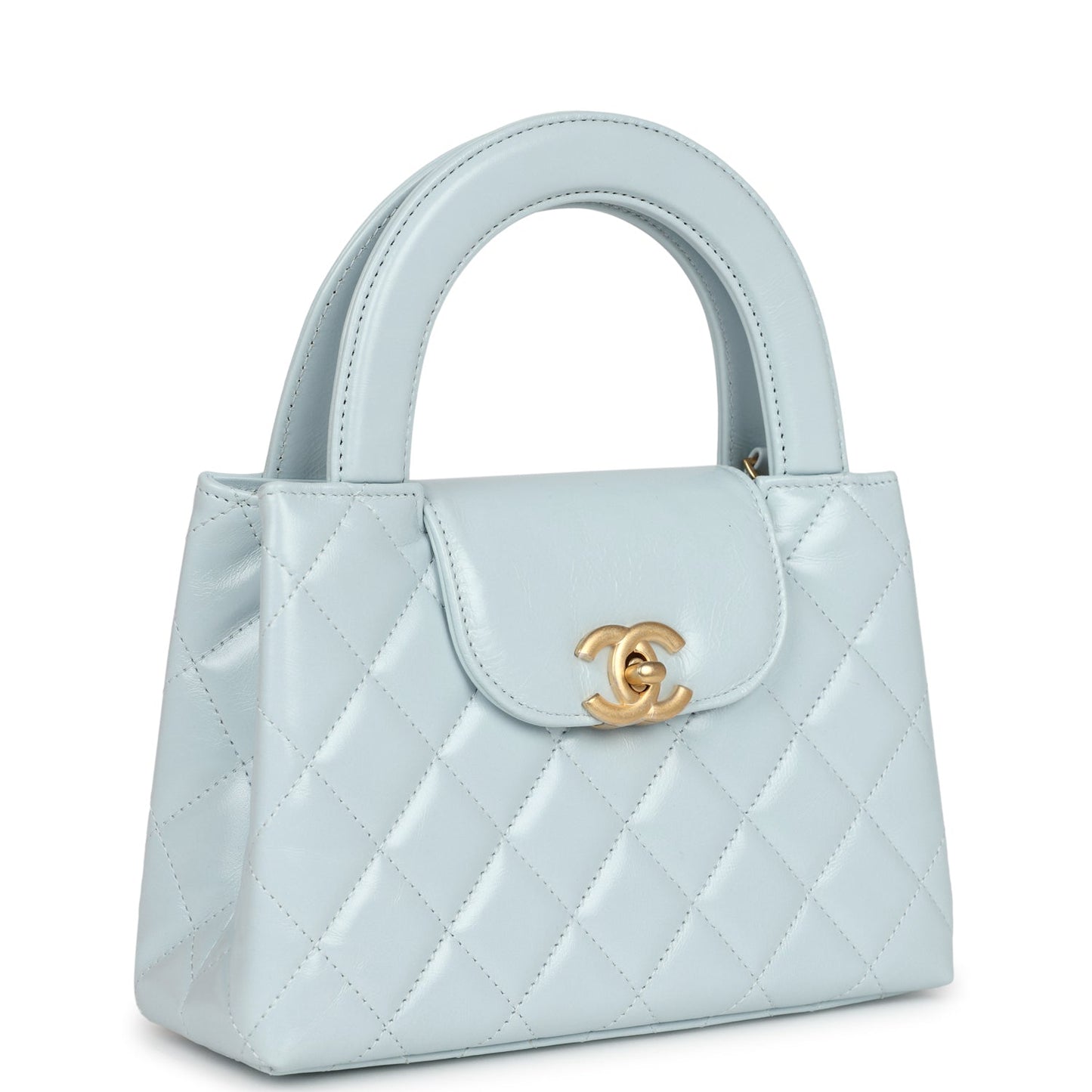 Chanel Small Kelly Shopper Light Blue Shiny Aged Calfskin Brushed Gold Hardware Accessory