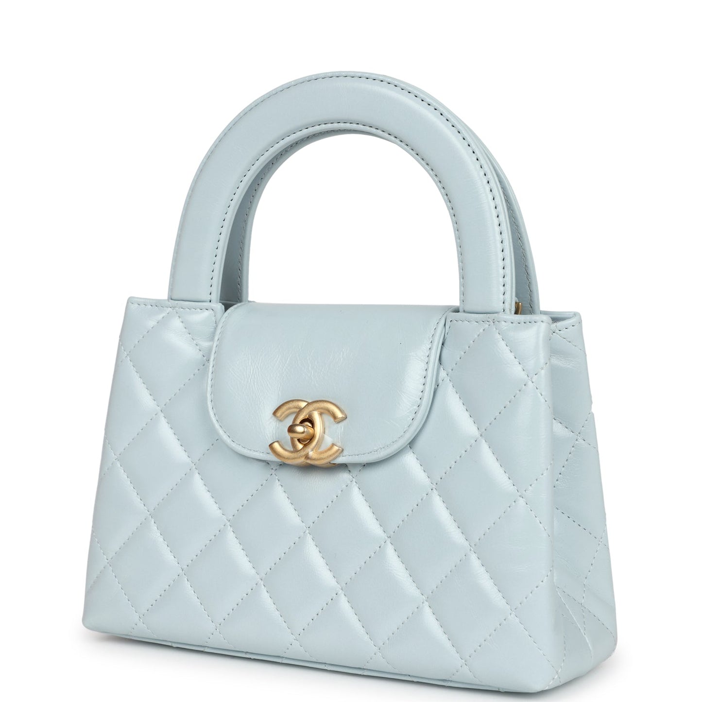 Chanel Small Kelly Shopper Light Blue Shiny Aged Calfskin Brushed Gold Hardware Accessory