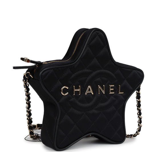 Chanel Star Black Satin Light Gold Hardware Accessory