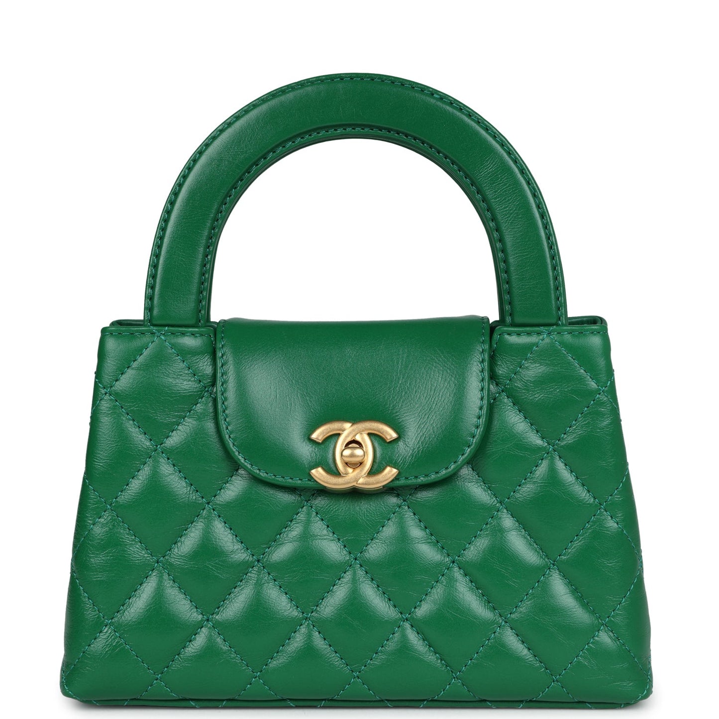 Chanel Small Kelly Shopper Dark Green Shiny Aged Calfskin Brushed Gold Hardware Accessory