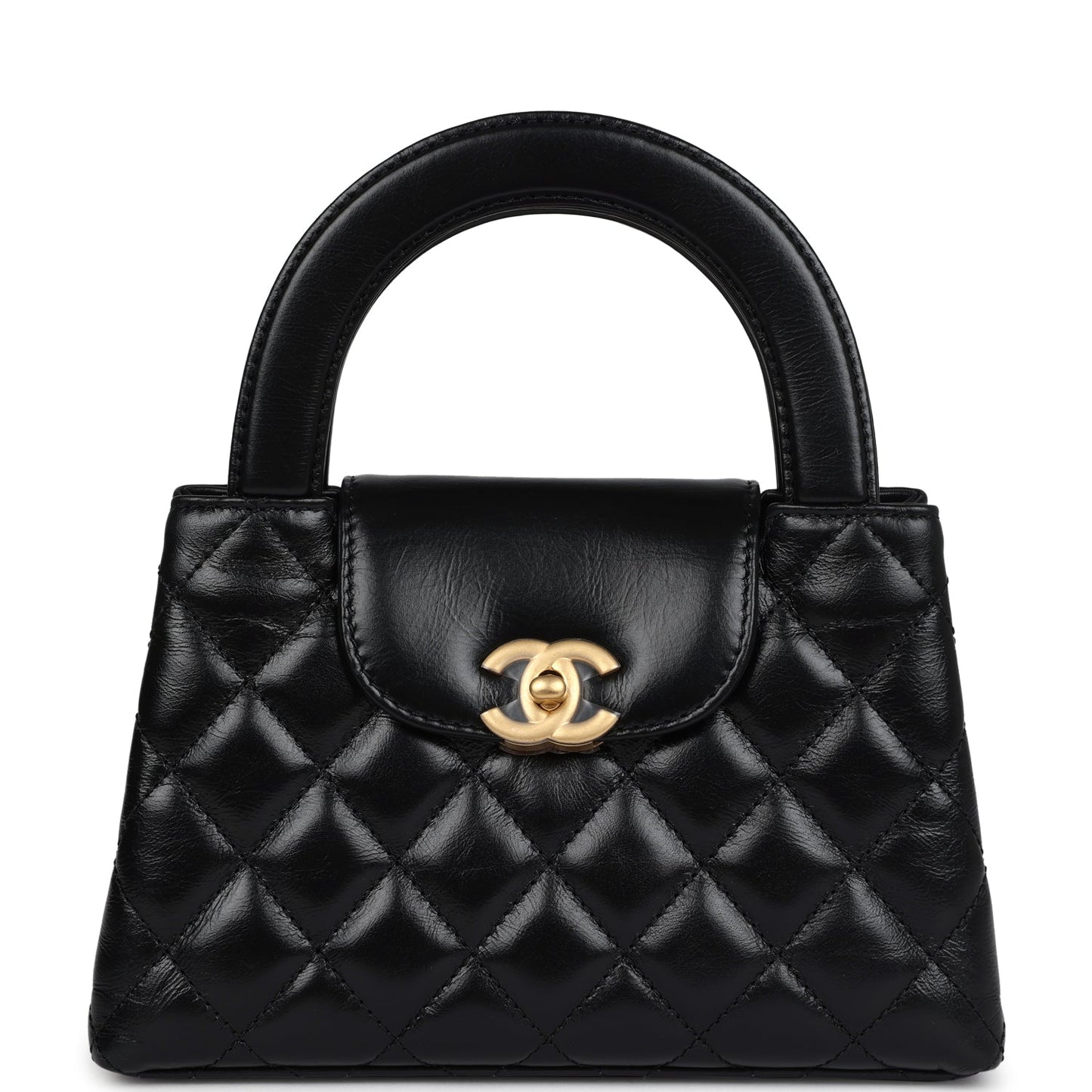 Small Kelly Shopper Black Shiny Aged Calfskin Brushed Gold Hardware Bag Signature