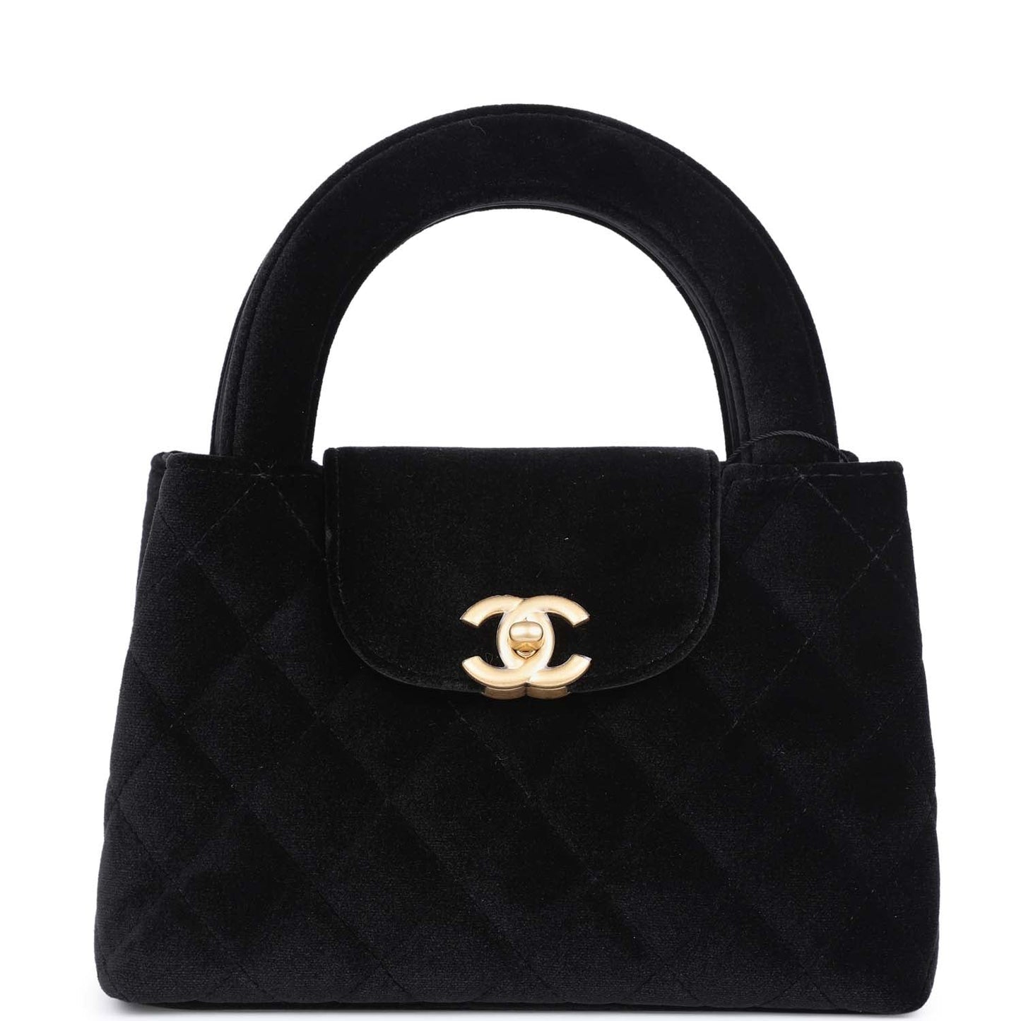 Chanel Small Kelly Shopper Black Velvet Brushed Gold Hardware Bag