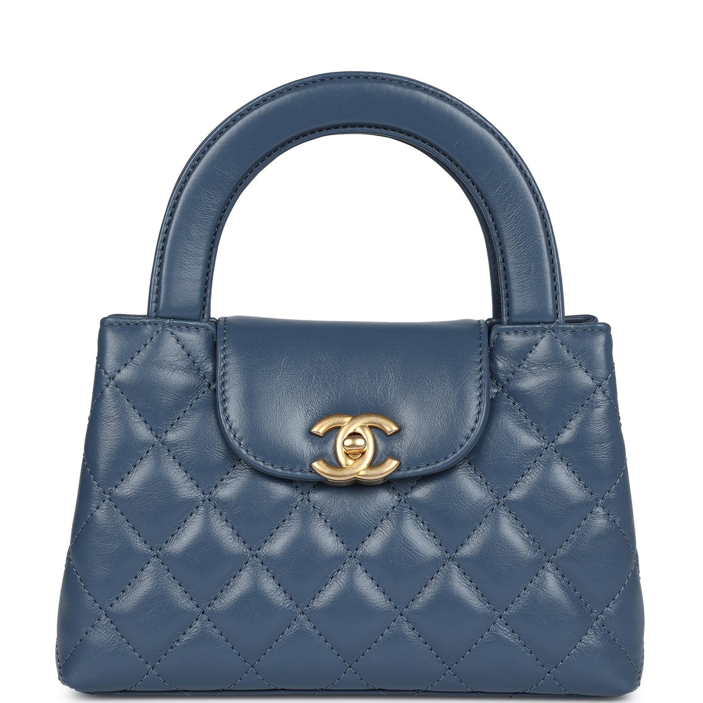 Small Kelly Shopper Blue Shiny Aged Calfskin Brushed Gold Hardware Accessory Polished