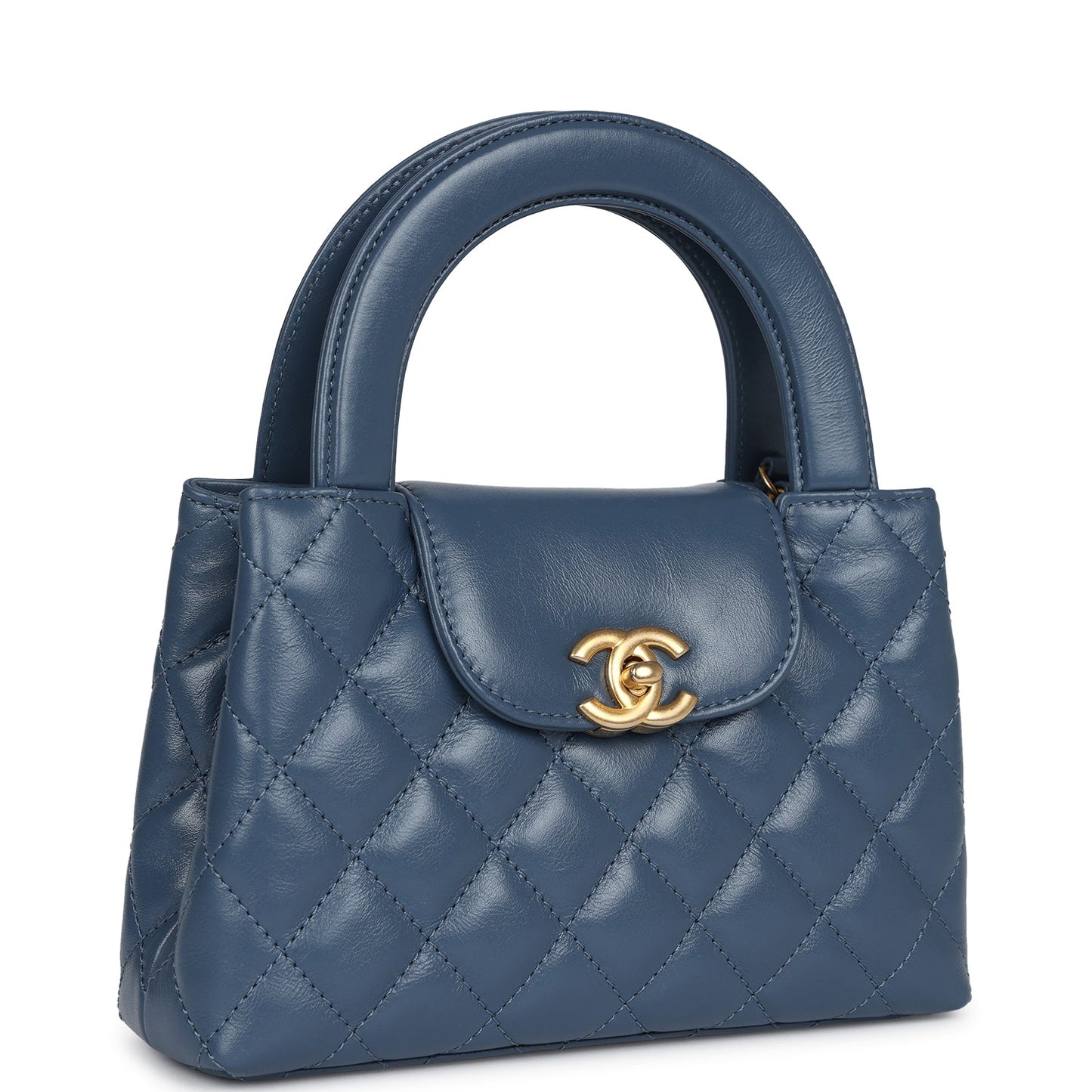 Small Kelly Shopper Blue Shiny Aged Calfskin Brushed Gold Hardware Accessory Polished