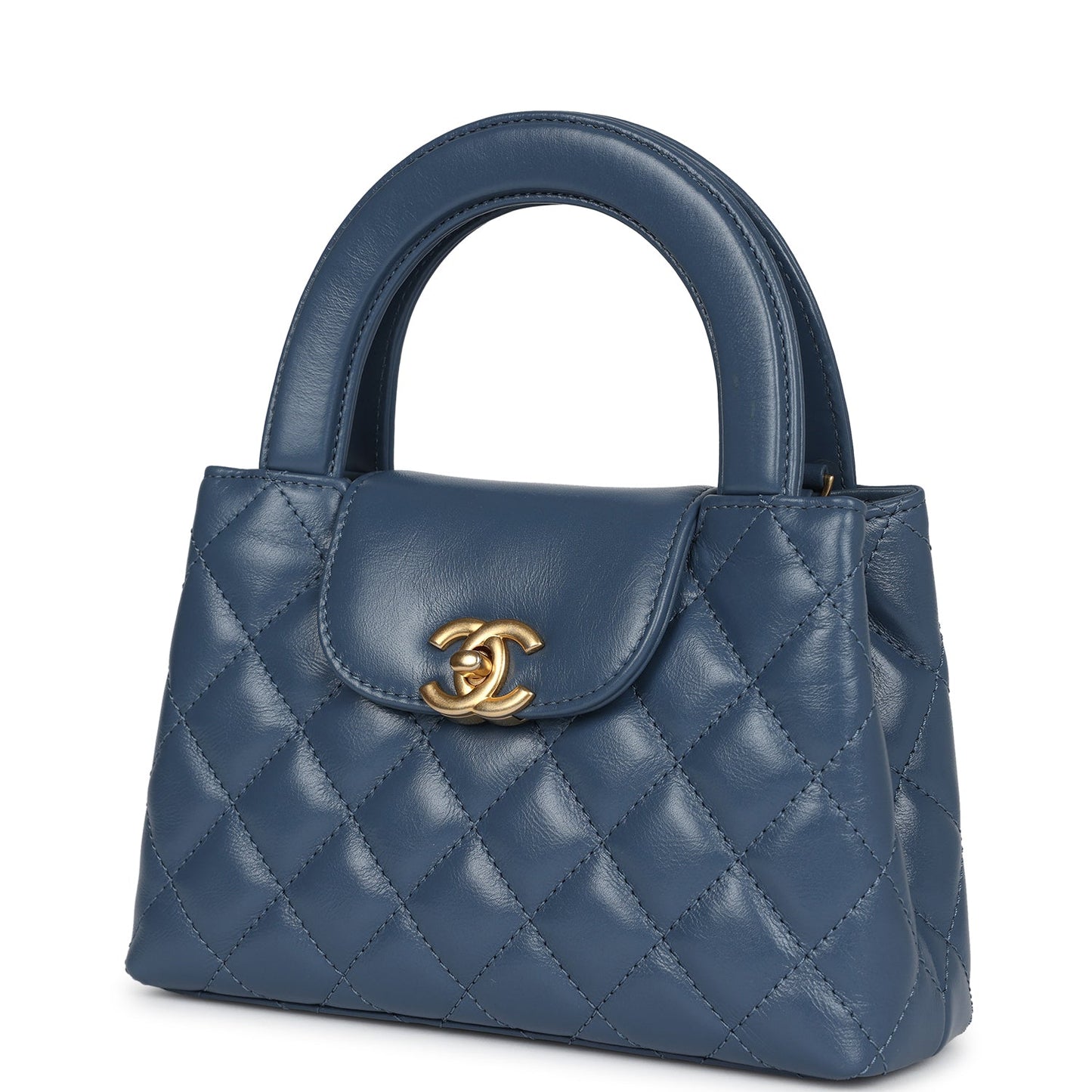 Small Kelly Shopper Blue Shiny Aged Calfskin Brushed Gold Hardware Accessory Polished