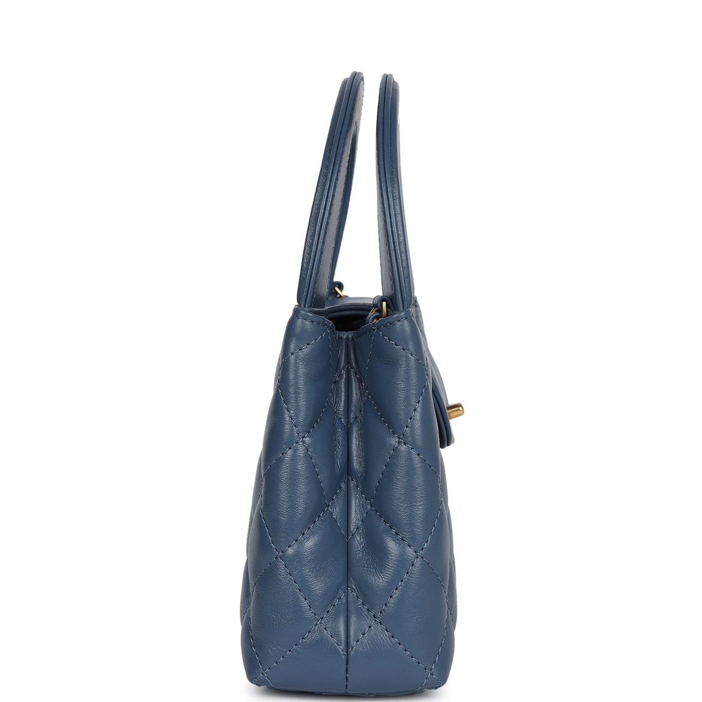 Small Kelly Shopper Blue Shiny Aged Calfskin Brushed Gold Hardware Accessory Polished