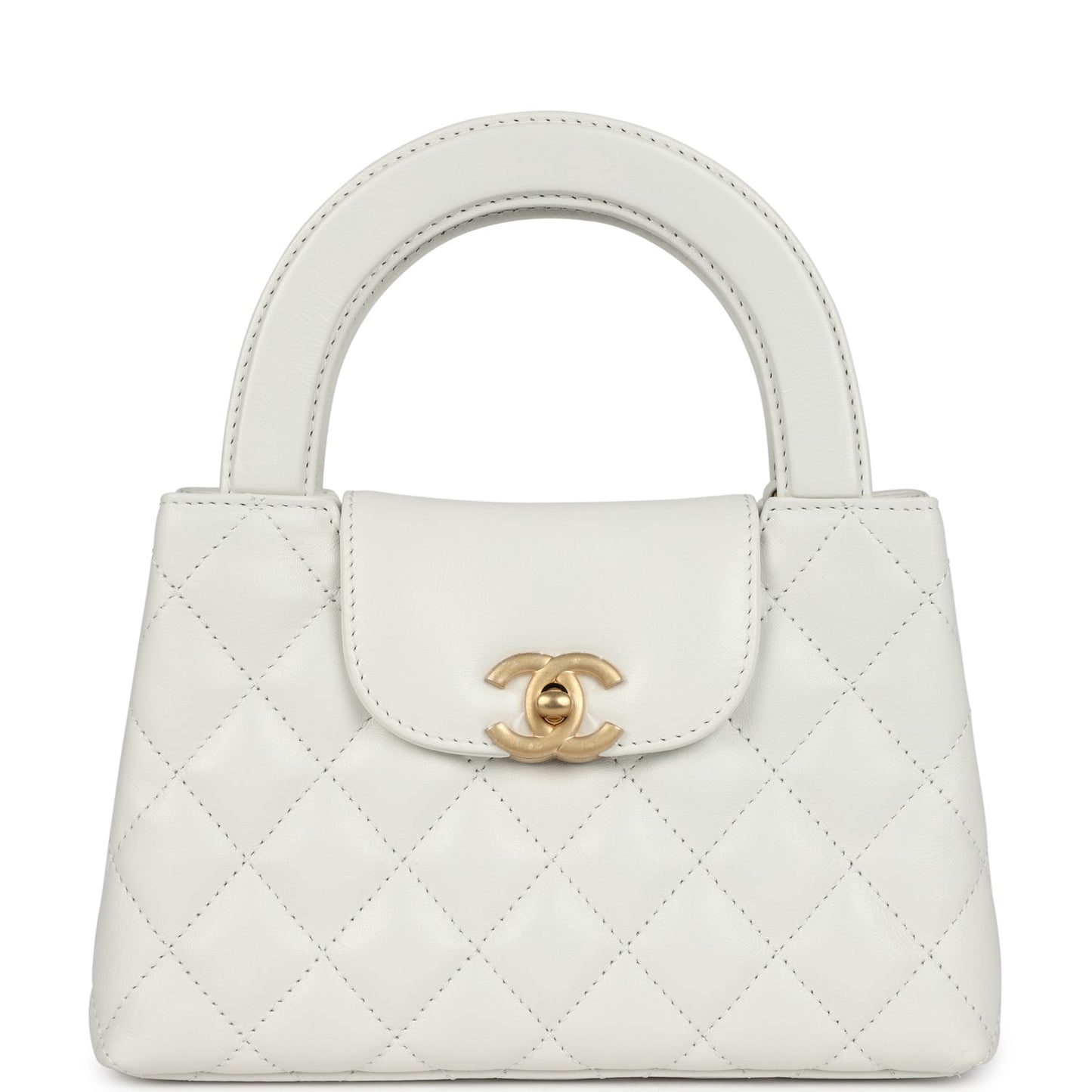 Small Kelly Shopper White Shiny Aged Calfskin Brushed Gold Hardware Bag Signature