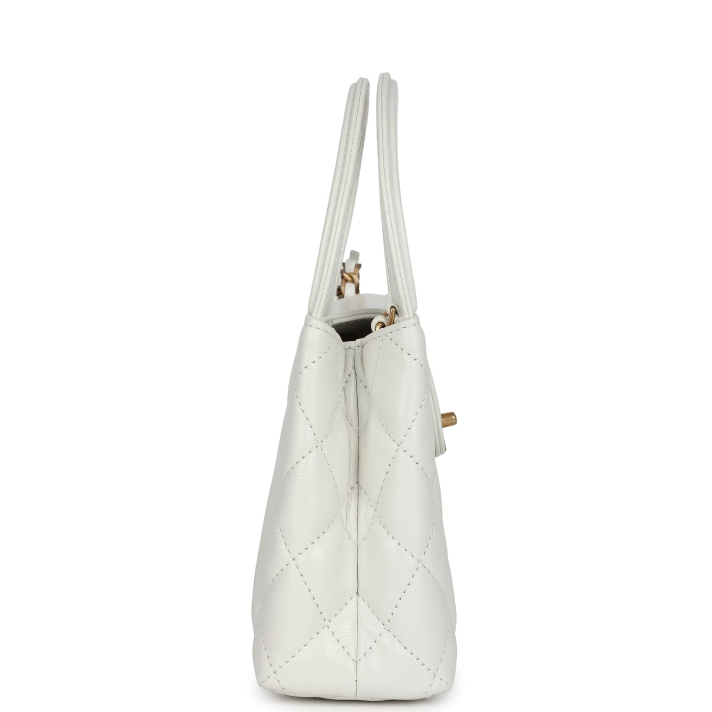 Small Kelly Shopper White Shiny Aged Calfskin Brushed Gold Hardware Bag Signature