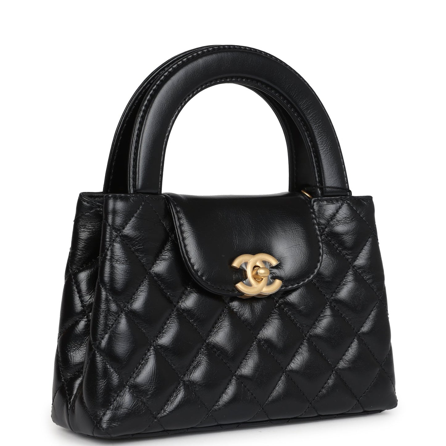 Small Kelly Shopper Black Shiny Aged Calfskin Brushed Gold Hardware Classic