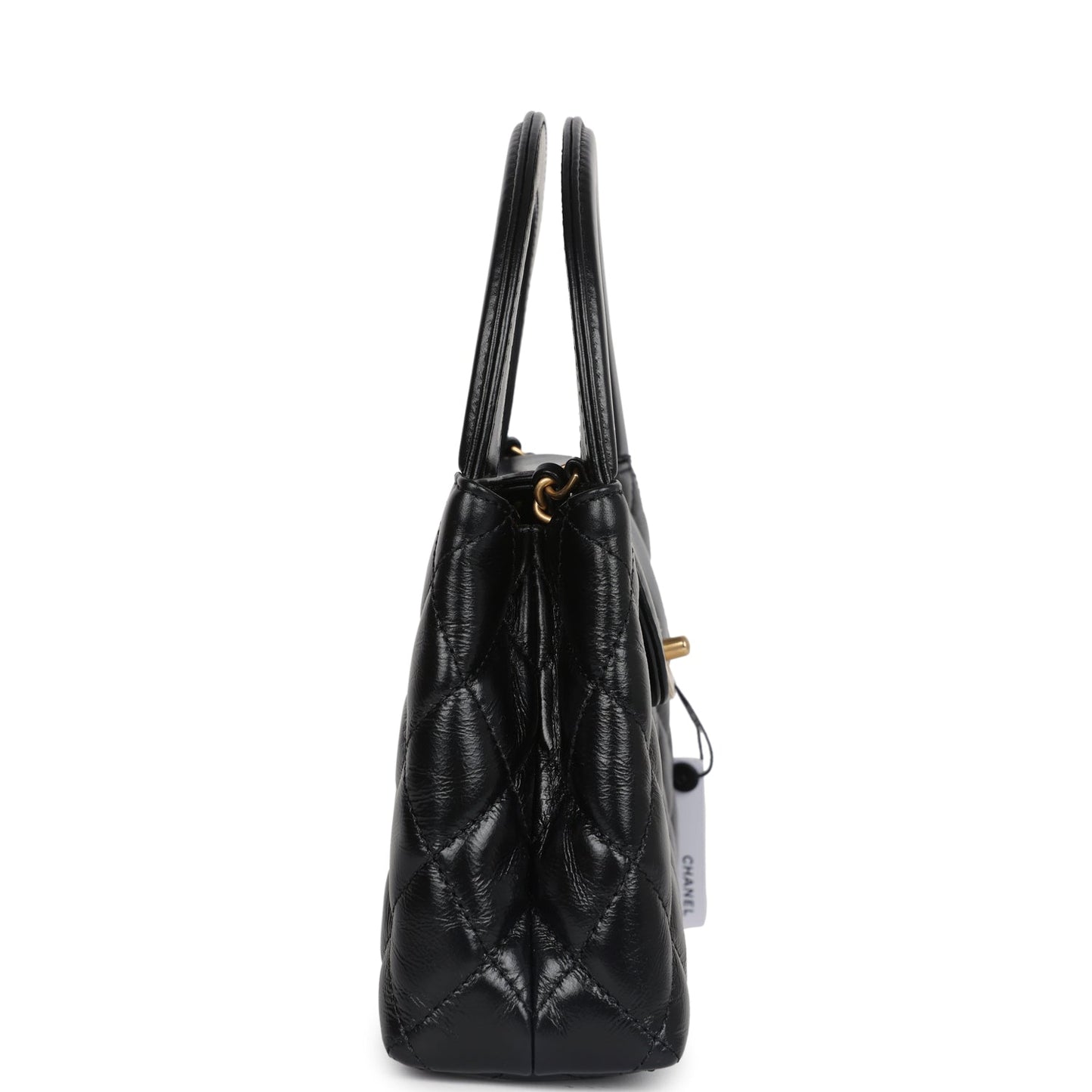 Small Kelly Shopper Black Shiny Aged Calfskin Brushed Gold Hardware Classic