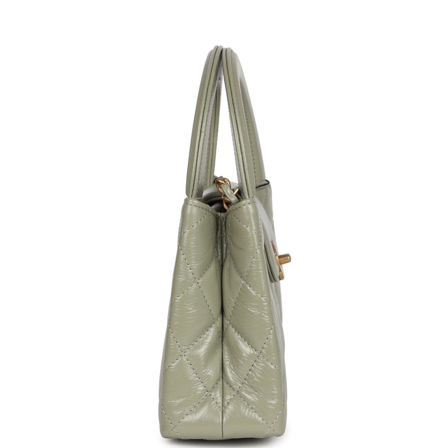 Chanel Small Kelly Shopper Khaki Shiny Aged Calfskin Brushed Gold Hardware Bag