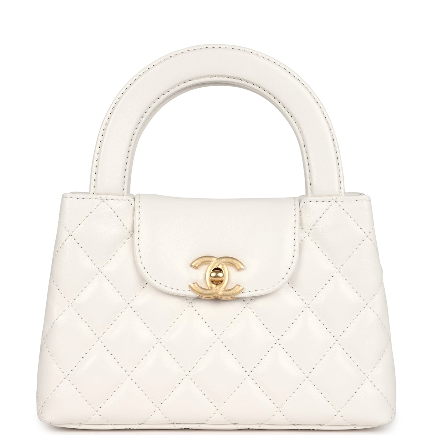 Small Kelly Shopper White Shiny Aged Calfskin Brushed Gold Hardware Classic