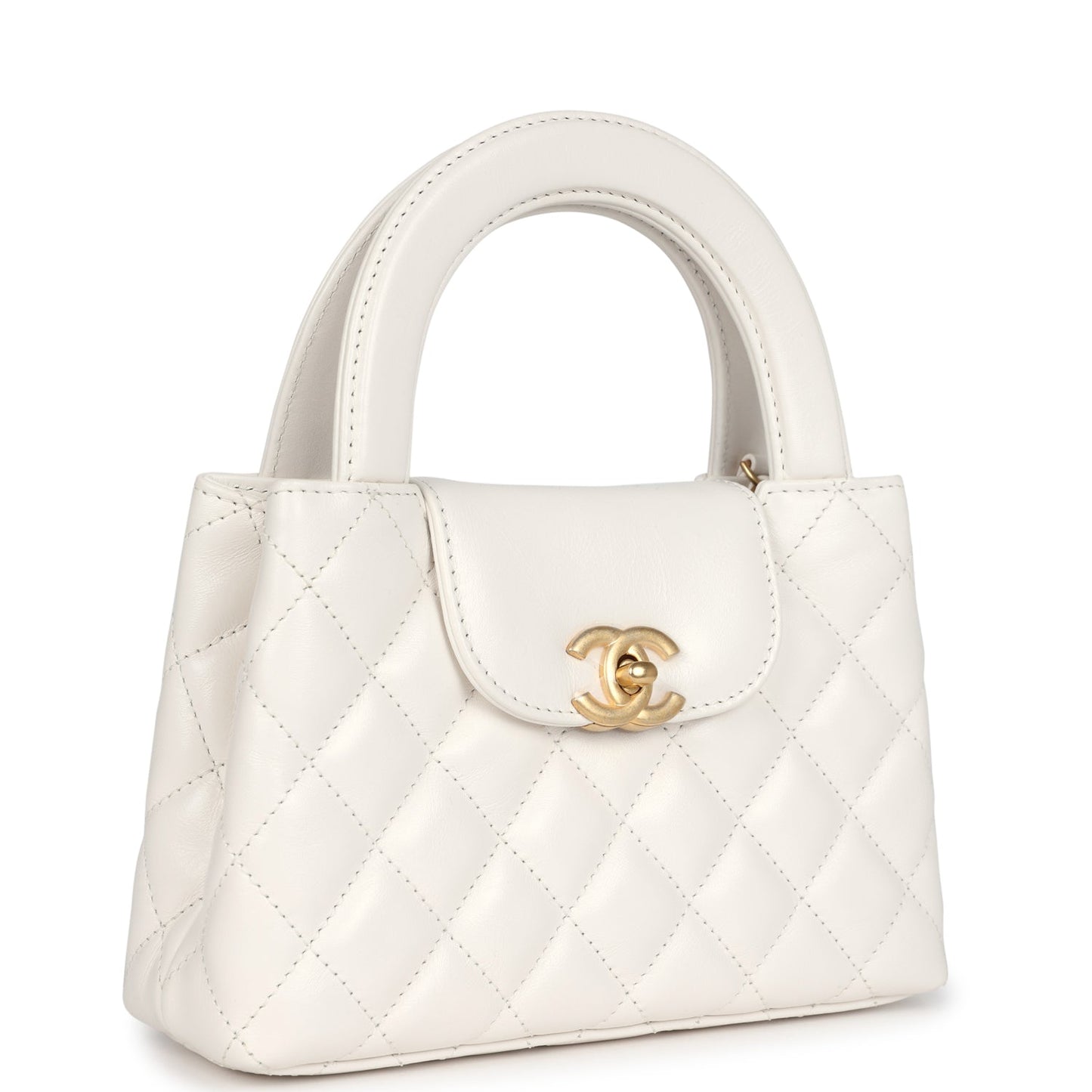 Small Kelly Shopper White Shiny Aged Calfskin Brushed Gold Hardware Classic