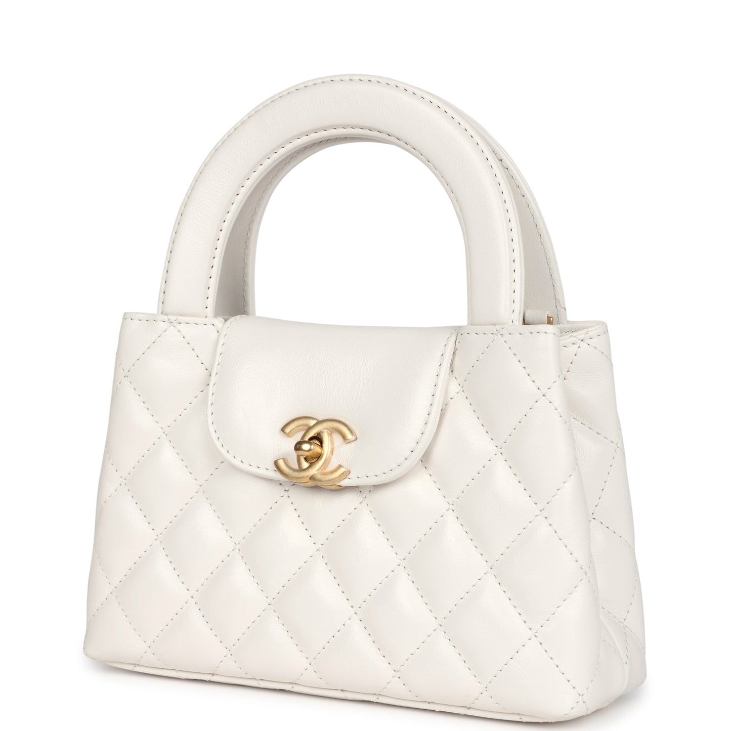 Small Kelly Shopper White Shiny Aged Calfskin Brushed Gold Hardware Classic