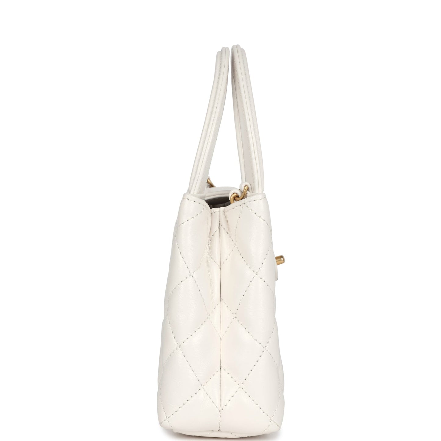 Small Kelly Shopper White Shiny Aged Calfskin Brushed Gold Hardware Classic