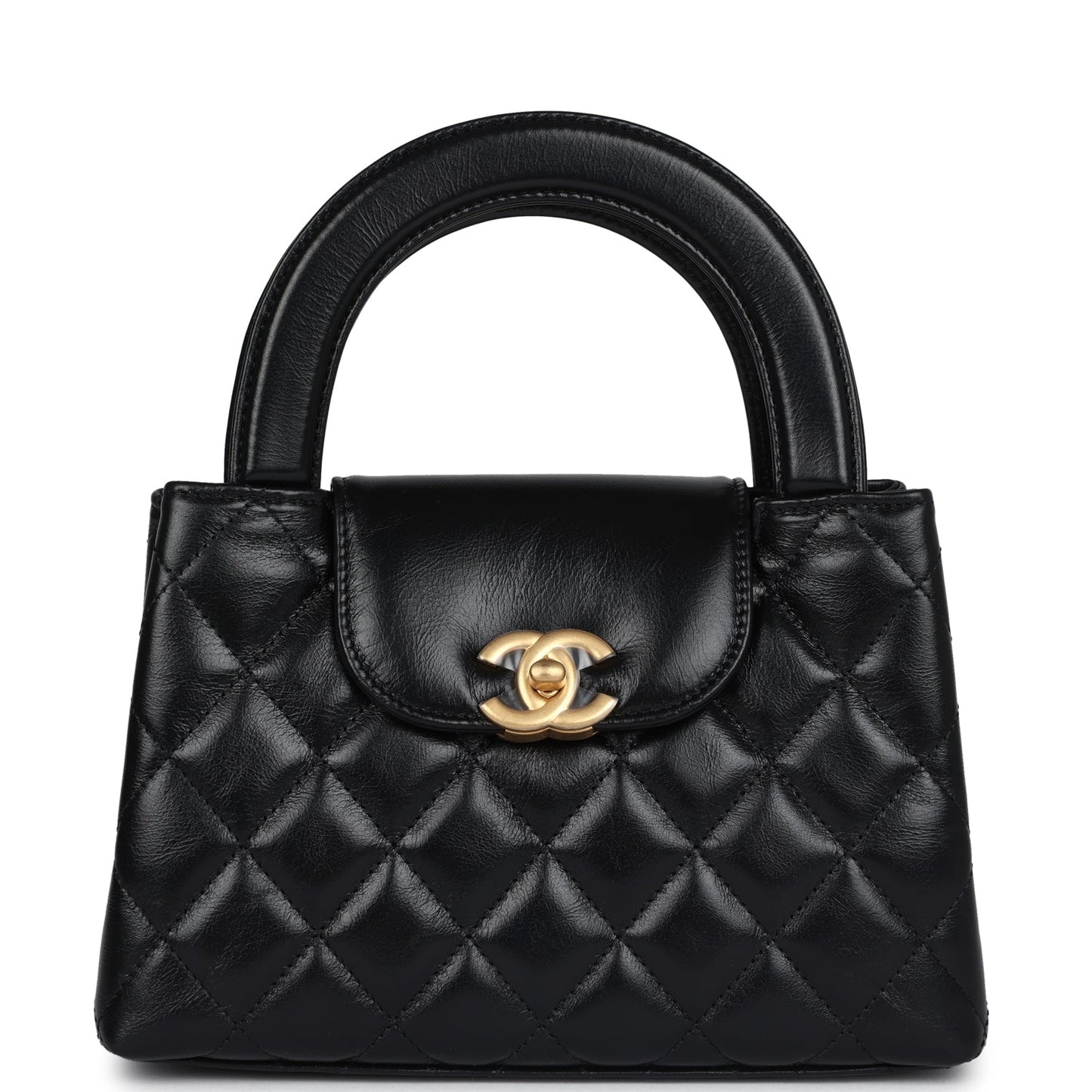 Small Kelly Shopper Black Shiny Aged Calfskin Brushed Gold Hardware Bag Polished