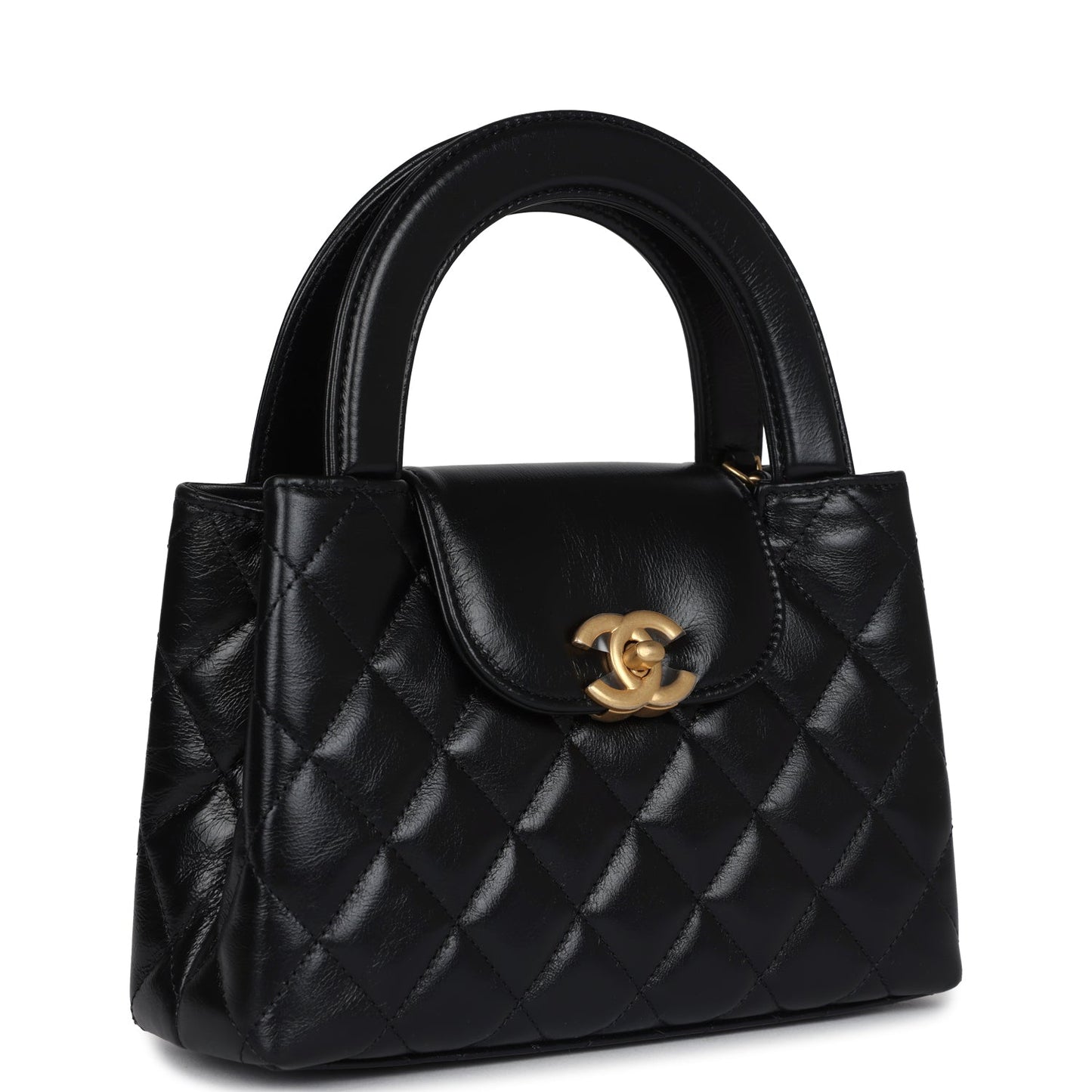 Small Kelly Shopper Black Shiny Aged Calfskin Brushed Gold Hardware Bag Polished