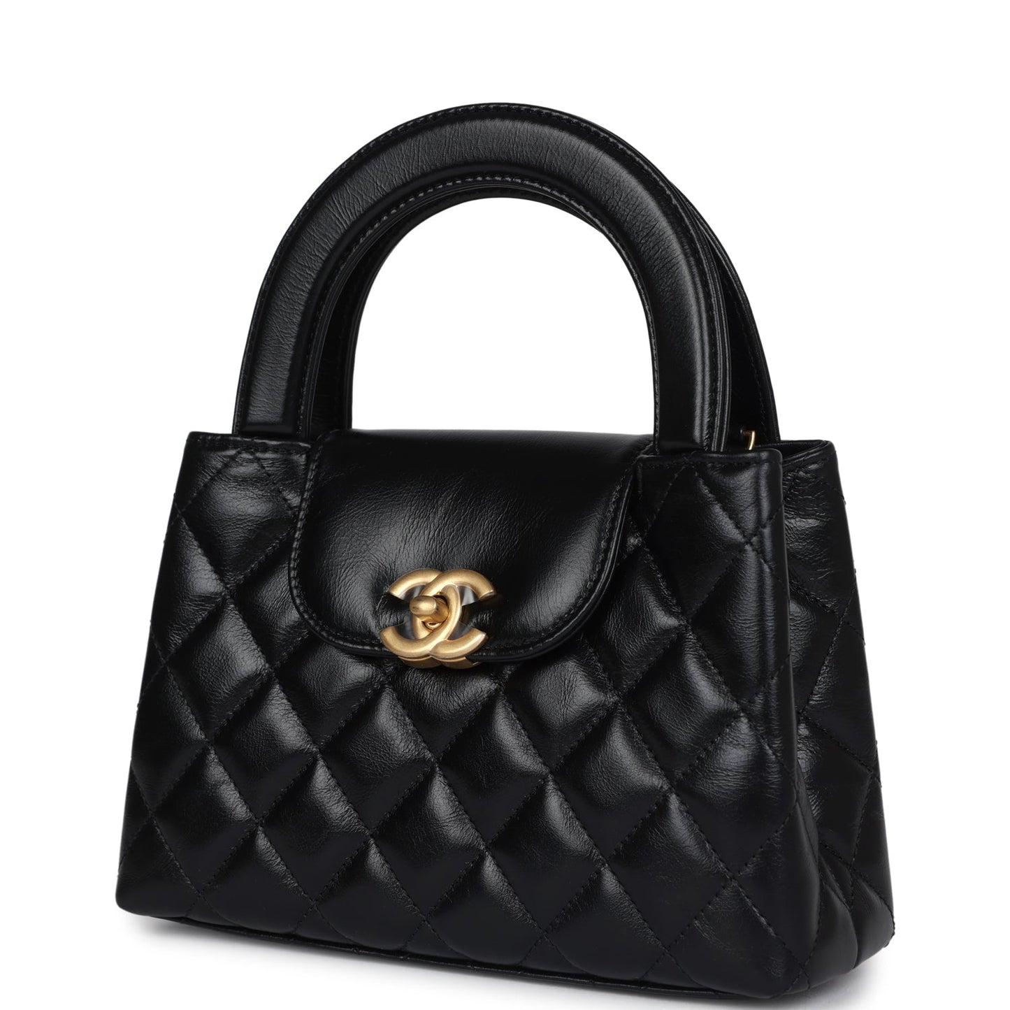 Small Kelly Shopper Black Shiny Aged Calfskin Brushed Gold Hardware Bag Polished