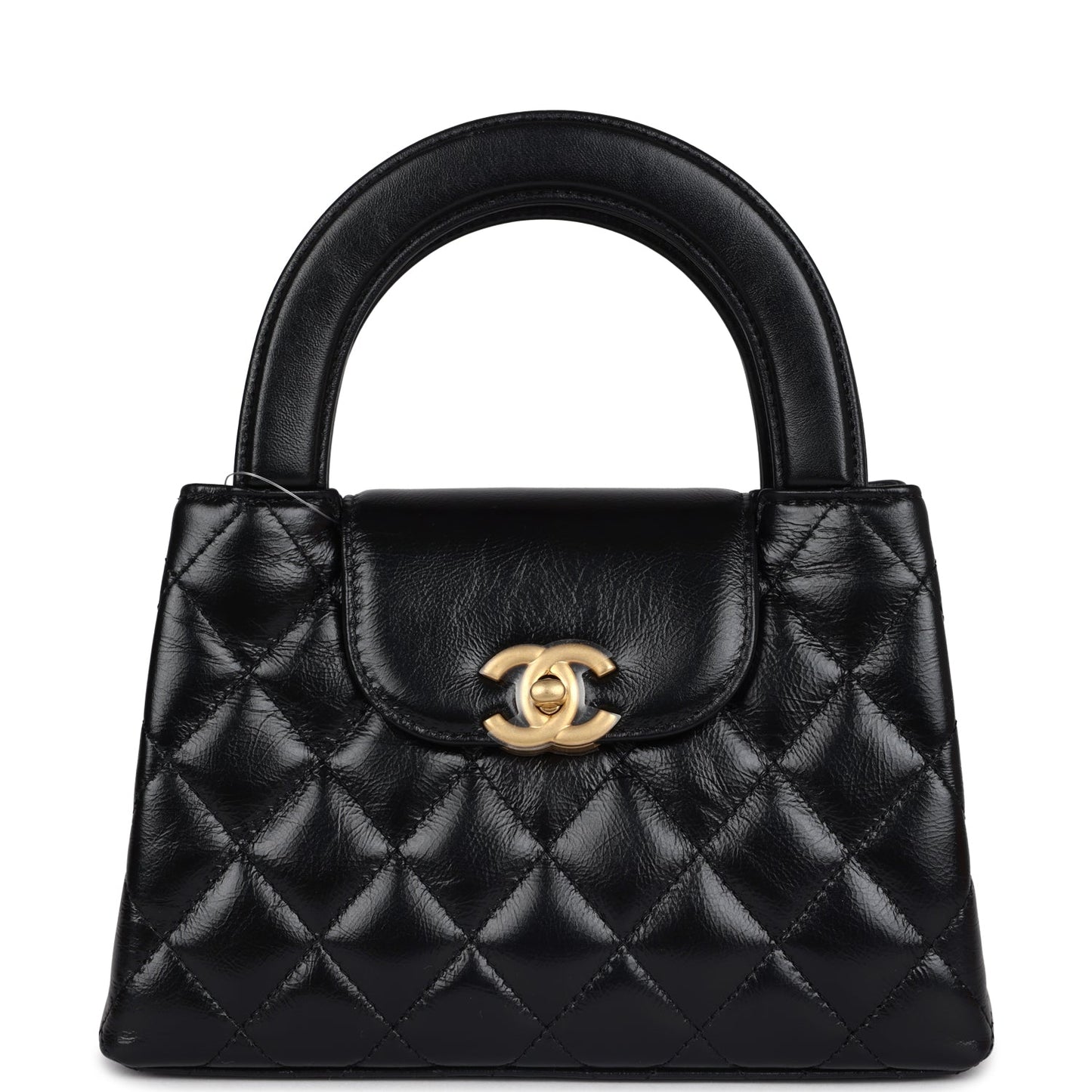 Small Kelly Shopper Black Shiny Aged Calfskin Brushed Gold Hardware Bag Elegant