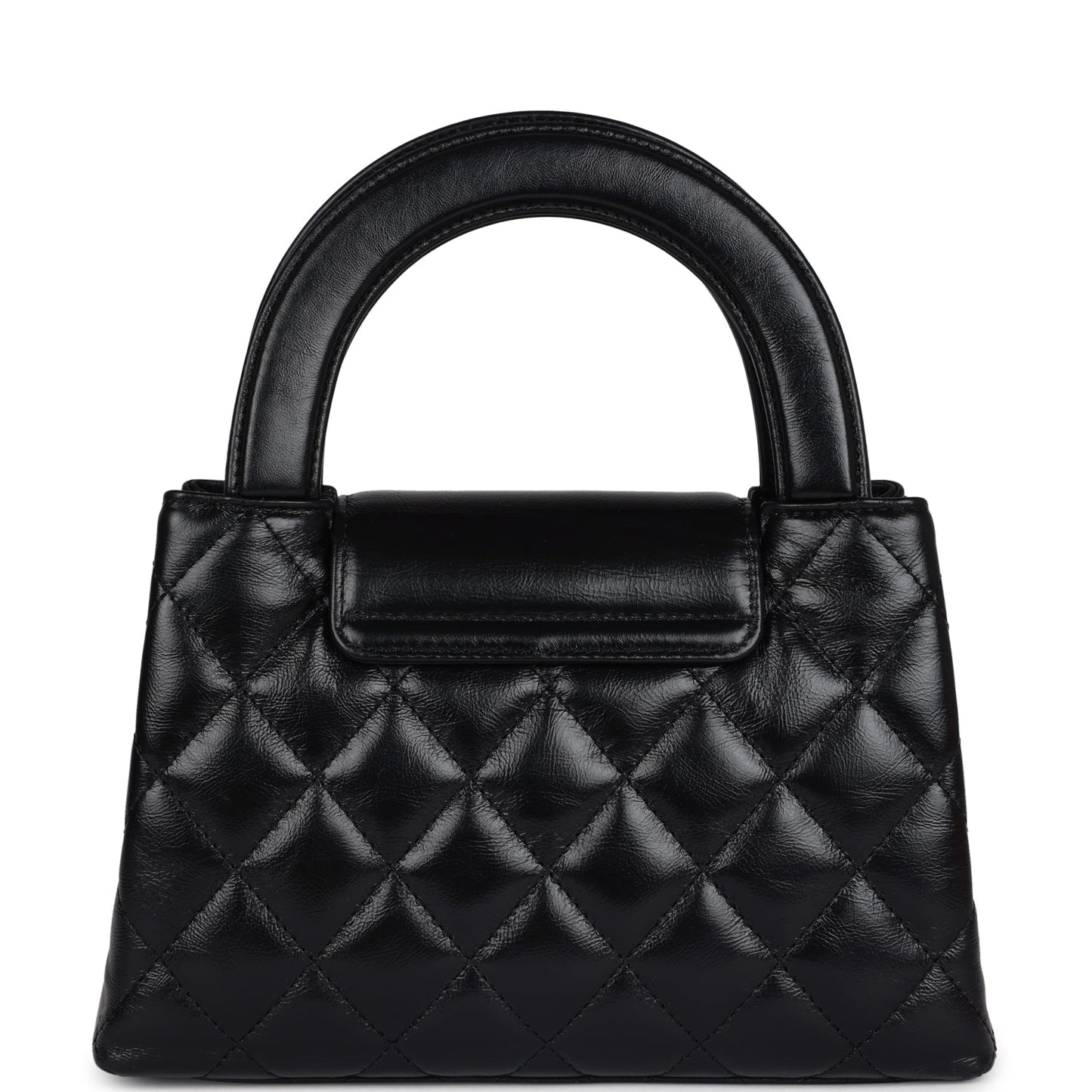 Small Kelly Shopper Black Shiny Aged Calfskin Brushed Gold Hardware Bag Elegant