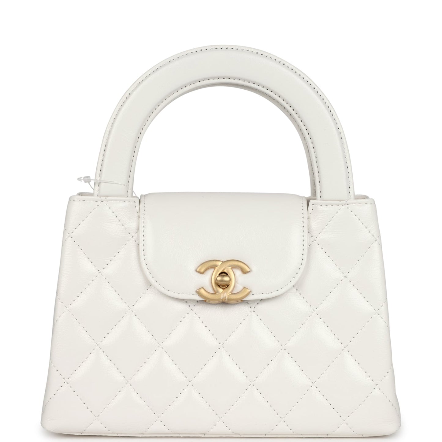Small Kelly Shopper White Shiny Aged Calfskin Brushed Gold Hardware Bag Refined