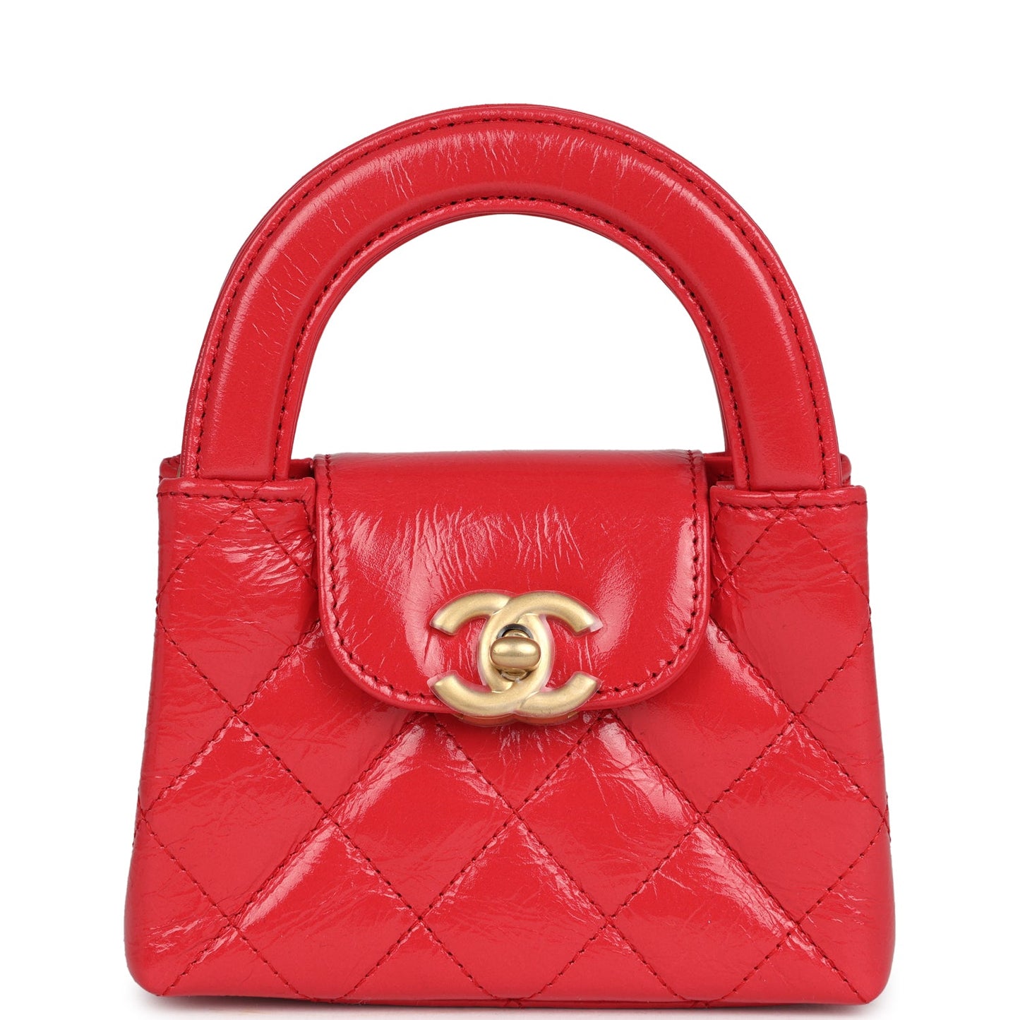 Chanel Nano Kelly Shopper Red Shiny Aged Calfskin Brushed Gold Hardware Accessory
