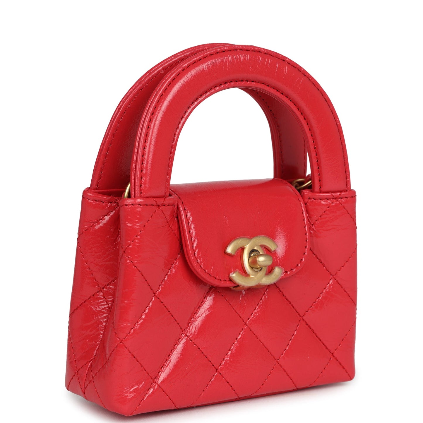 Chanel Nano Kelly Shopper Red Shiny Aged Calfskin Brushed Gold Hardware Accessory