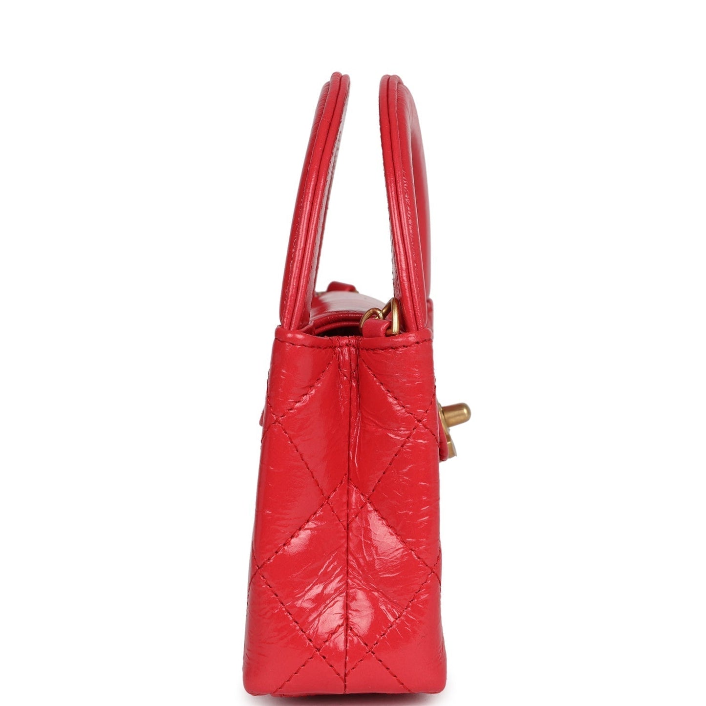 Chanel Nano Kelly Shopper Red Shiny Aged Calfskin Brushed Gold Hardware Accessory