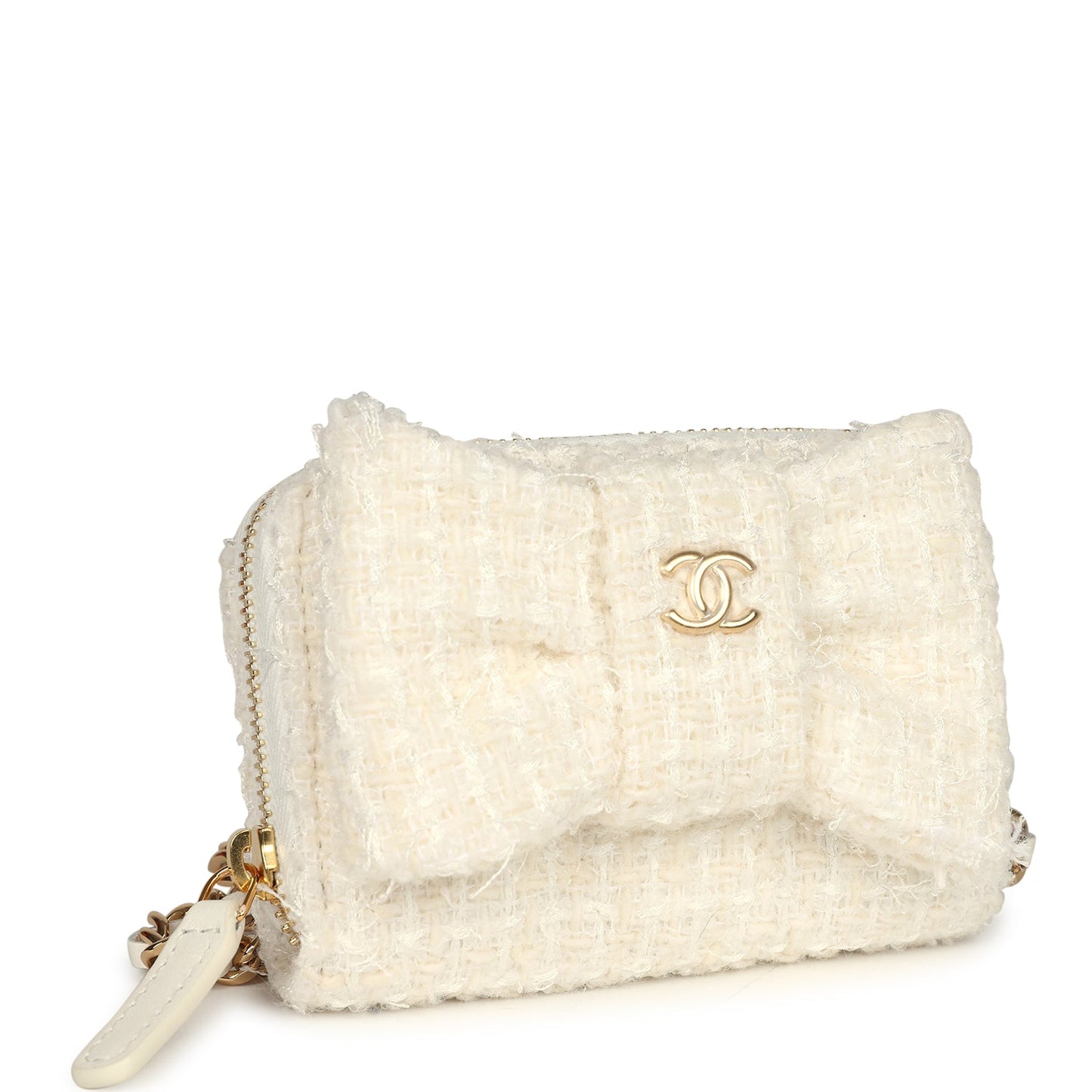 Chanel VIP Wallet on Chain WOC Bow White Tweed Gold Hardware Bag