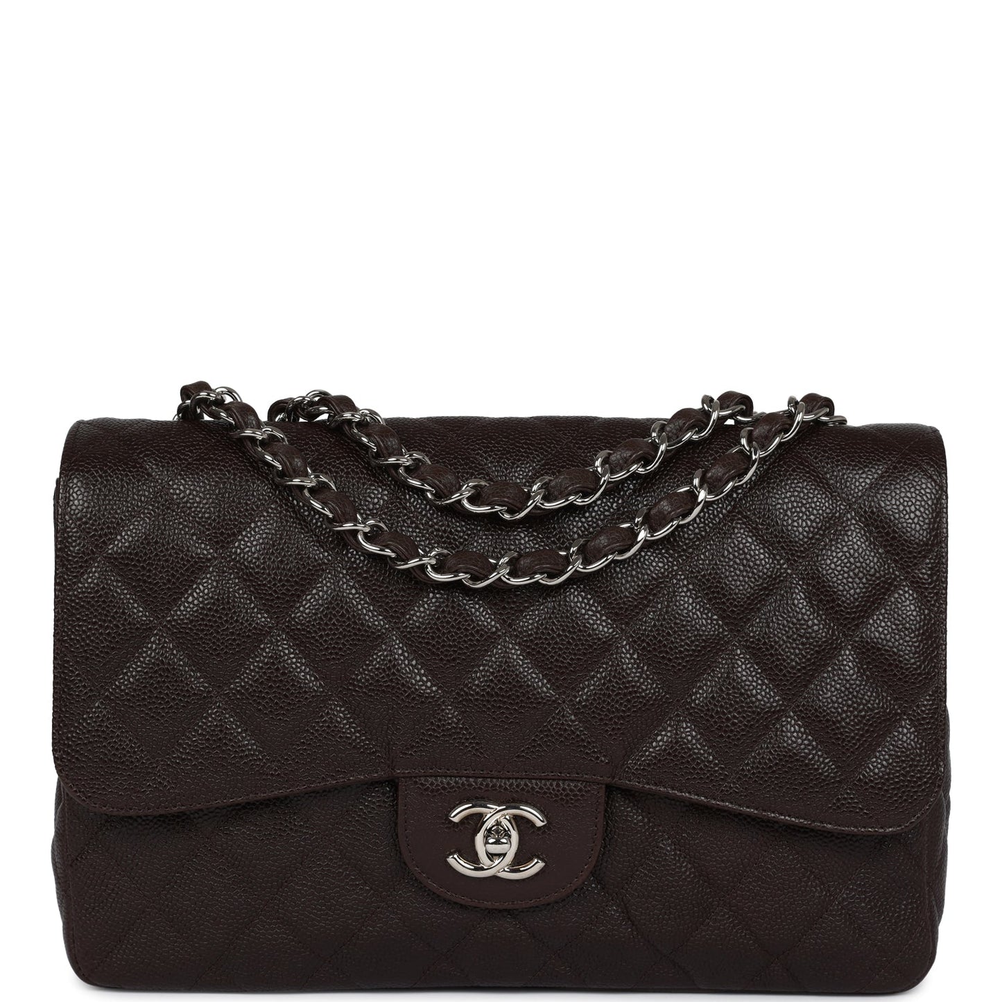 Chanel Jumbo Classic Single Flap Dark Brown Caviar Silver Hardware Accessory