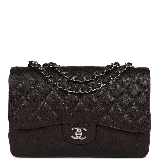 Chanel Jumbo Classic Single Flap Dark Brown Caviar Silver Hardware Accessory