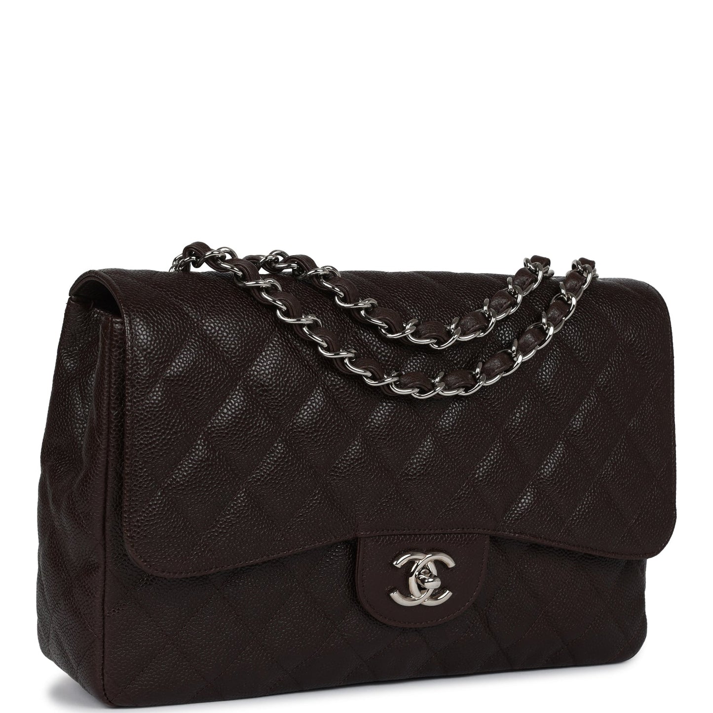 Chanel Jumbo Classic Single Flap Dark Brown Caviar Silver Hardware Accessory