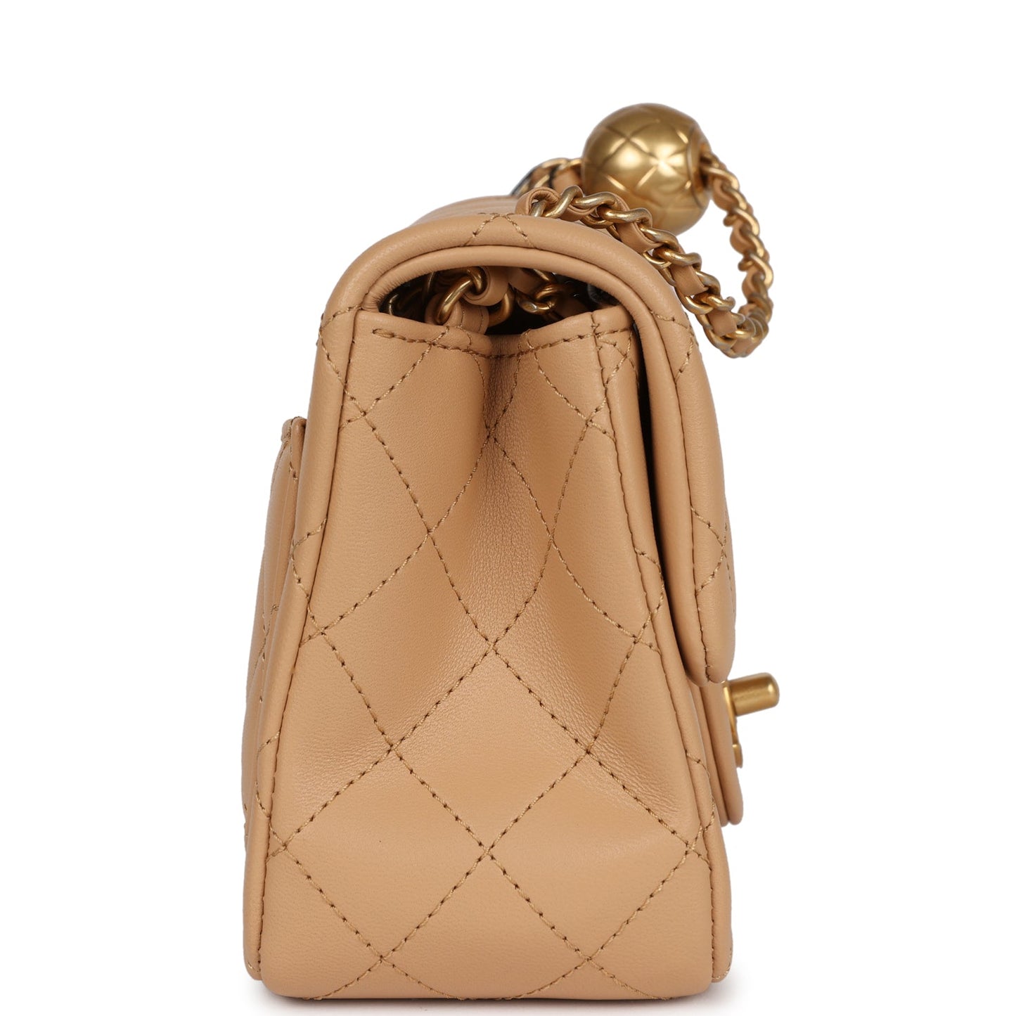 Chanel Pearl Crush Mini Square Flap Beige Lambskin Brushed Gold Hardware Accessory
