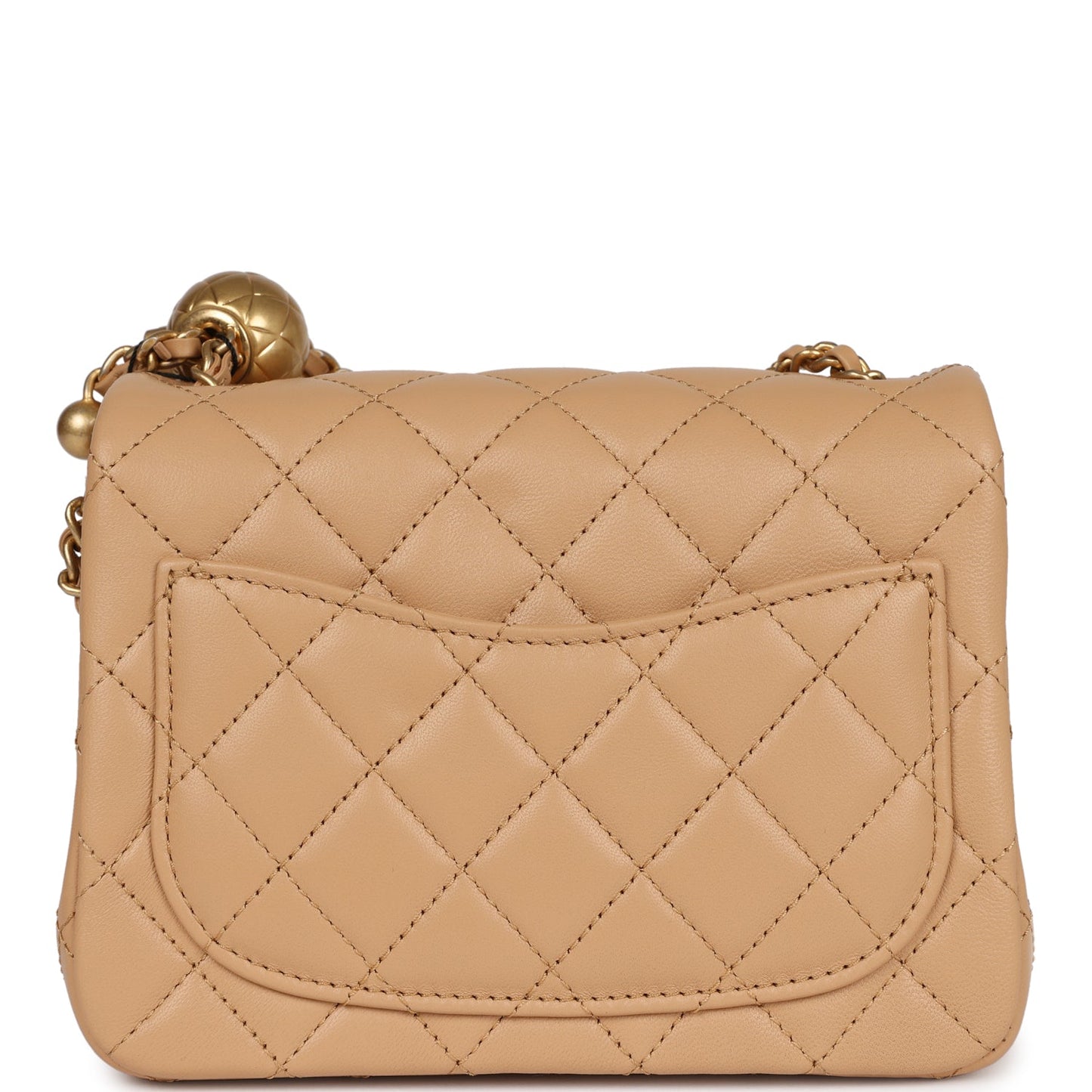 Chanel Pearl Crush Mini Square Flap Beige Lambskin Brushed Gold Hardware Accessory