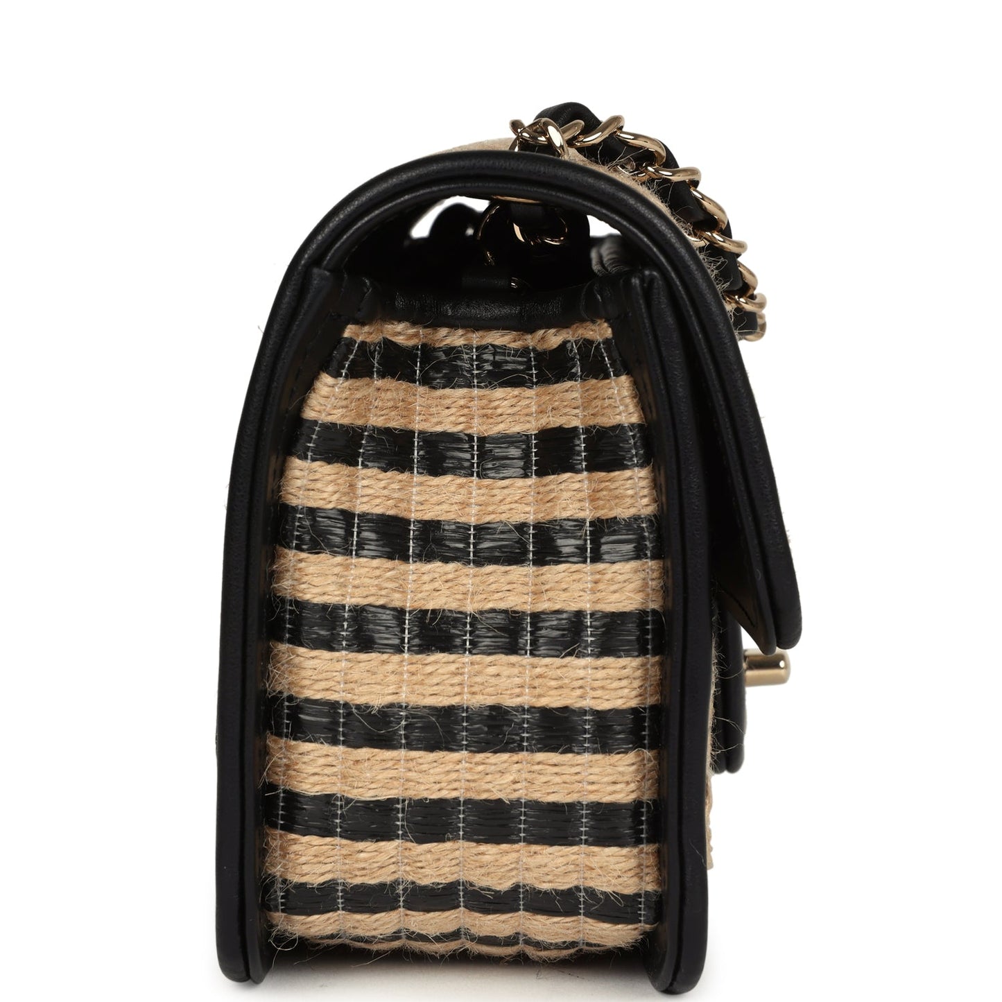 Chanel Small Urban Jungle Flap Beige and Black Stripe Raffia Jute Gold Hardware Accessory