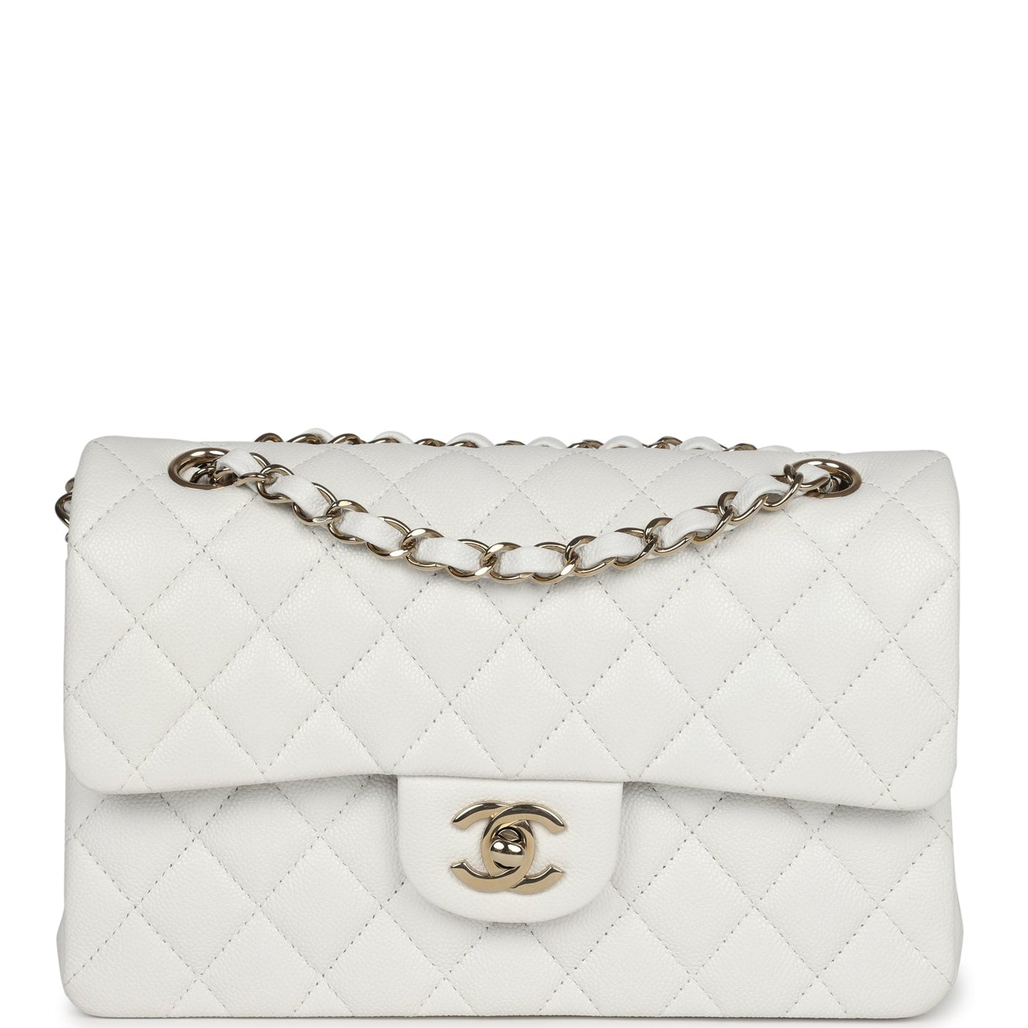 Chanel Small Classic Double Flap White Caviar Light Gold Hardware Accessory