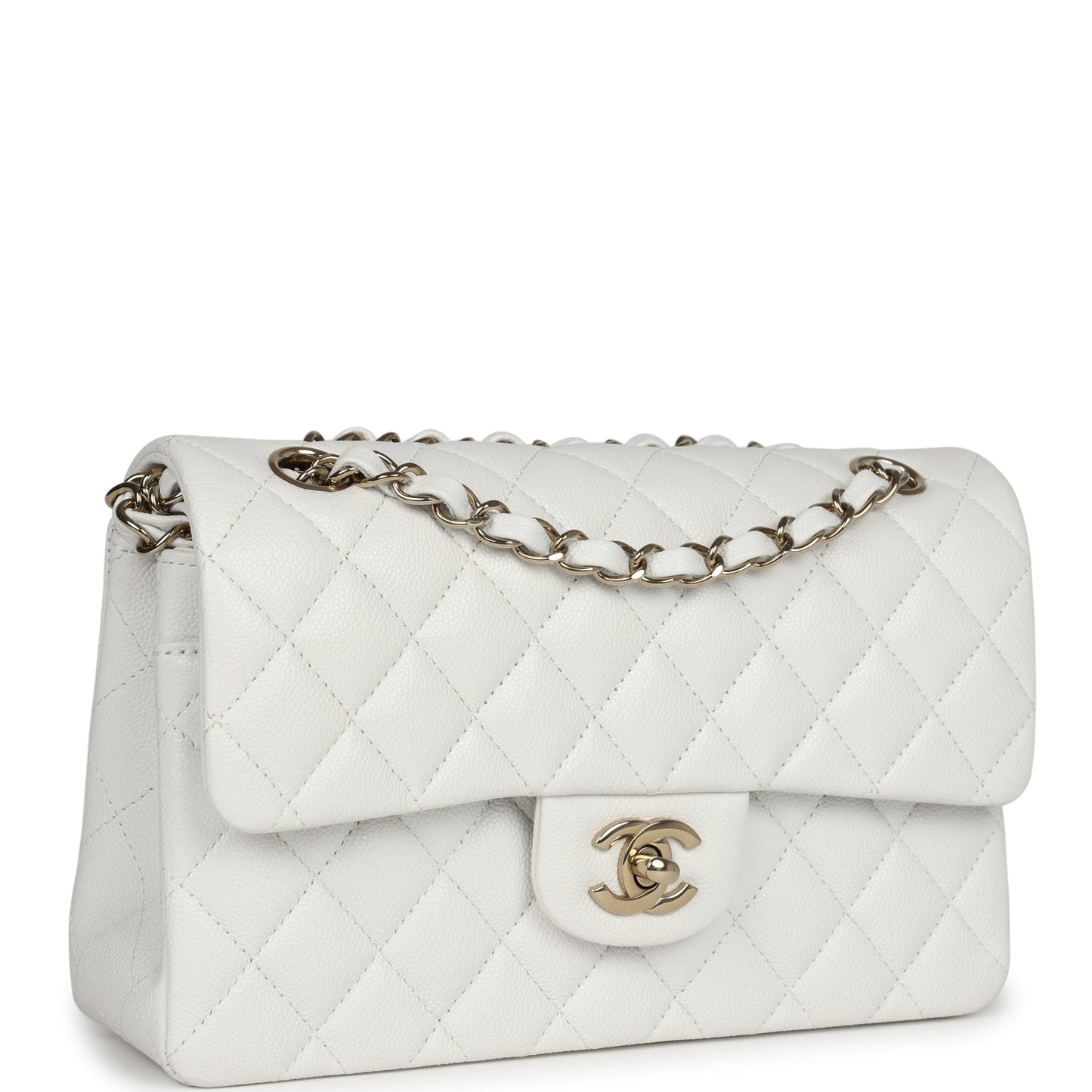 Chanel Small Classic Double Flap White Caviar Light Gold Hardware Accessory