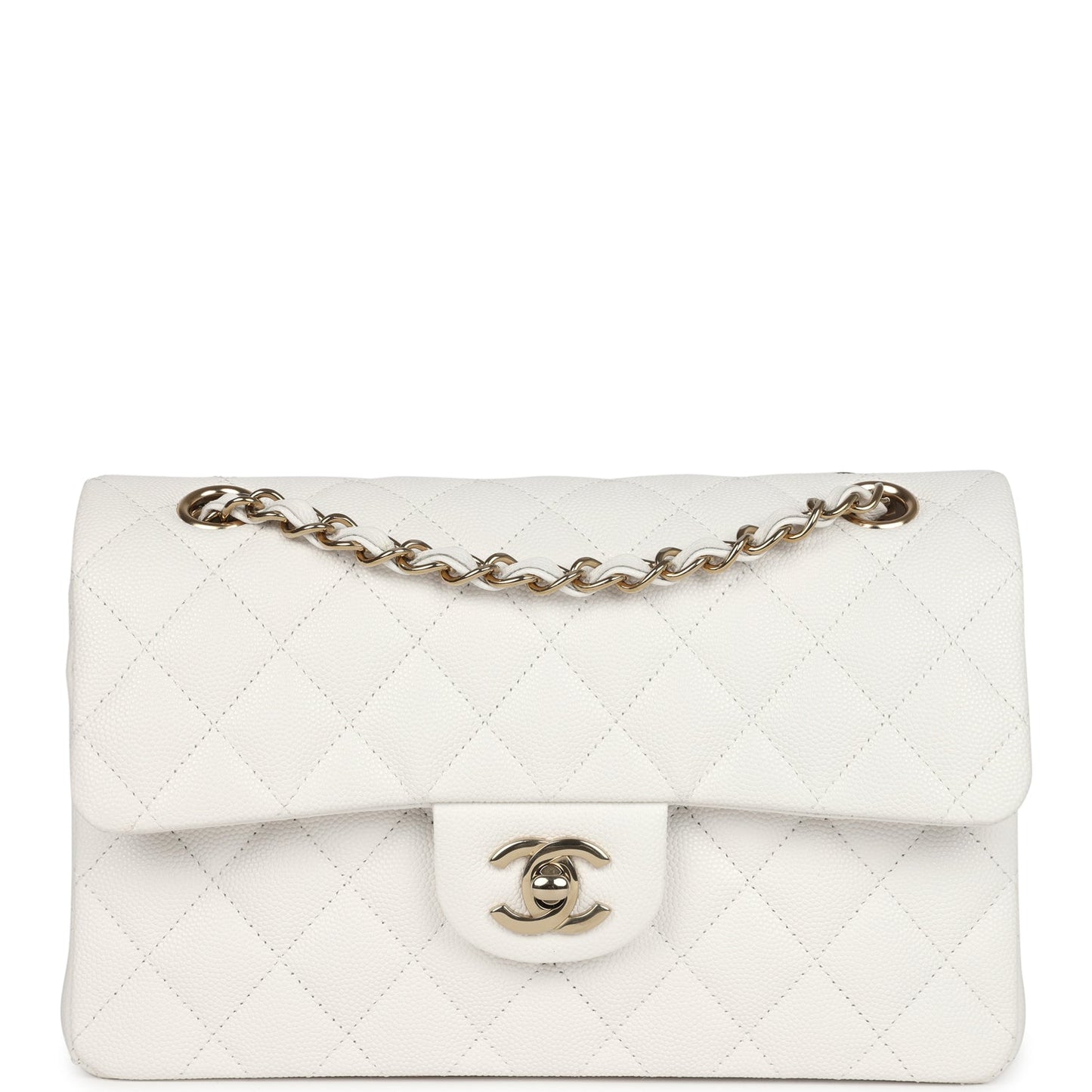Small Classic Double Flap White Caviar Light Gold Hardware Accessory Signature
