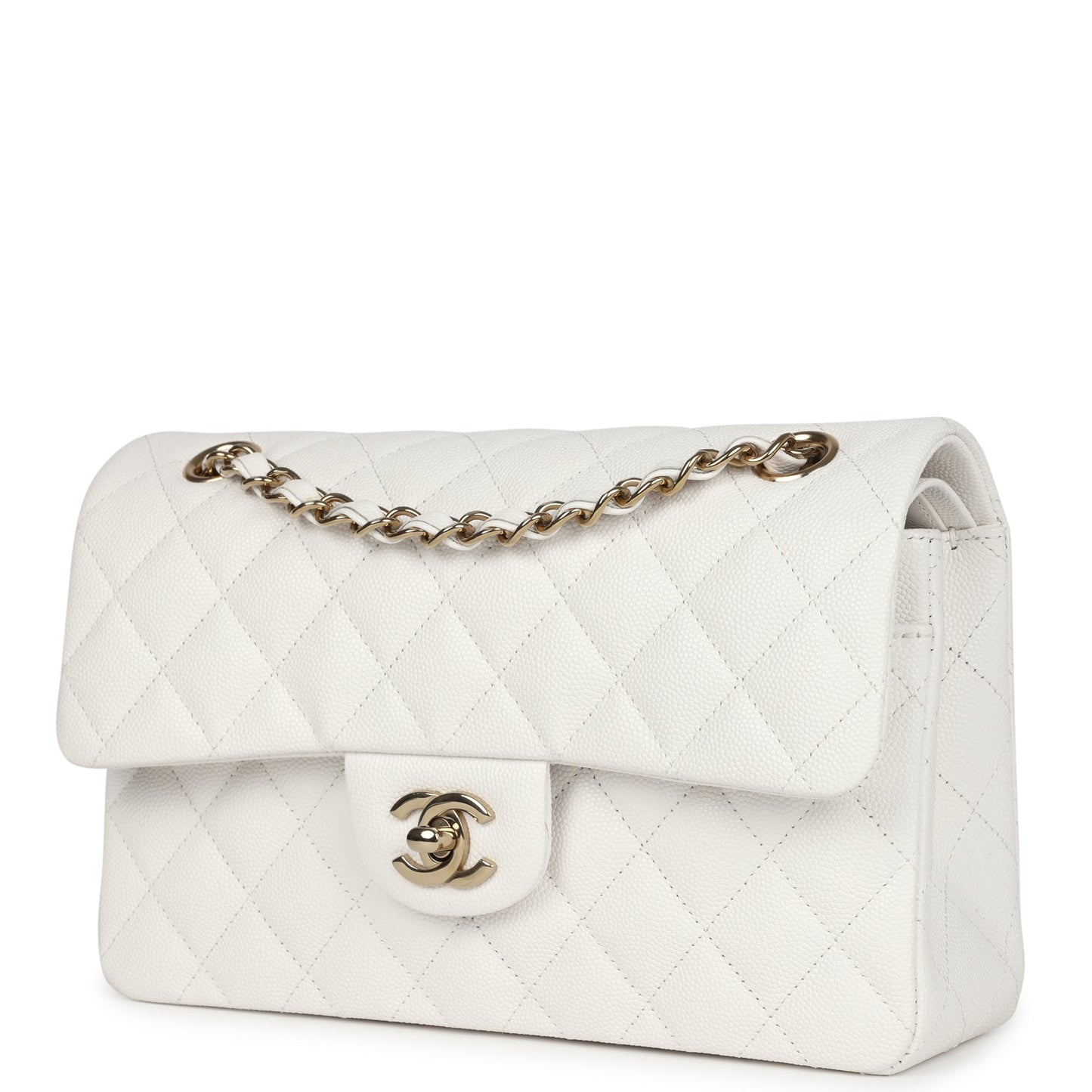 Small Classic Double Flap White Caviar Light Gold Hardware Accessory Signature