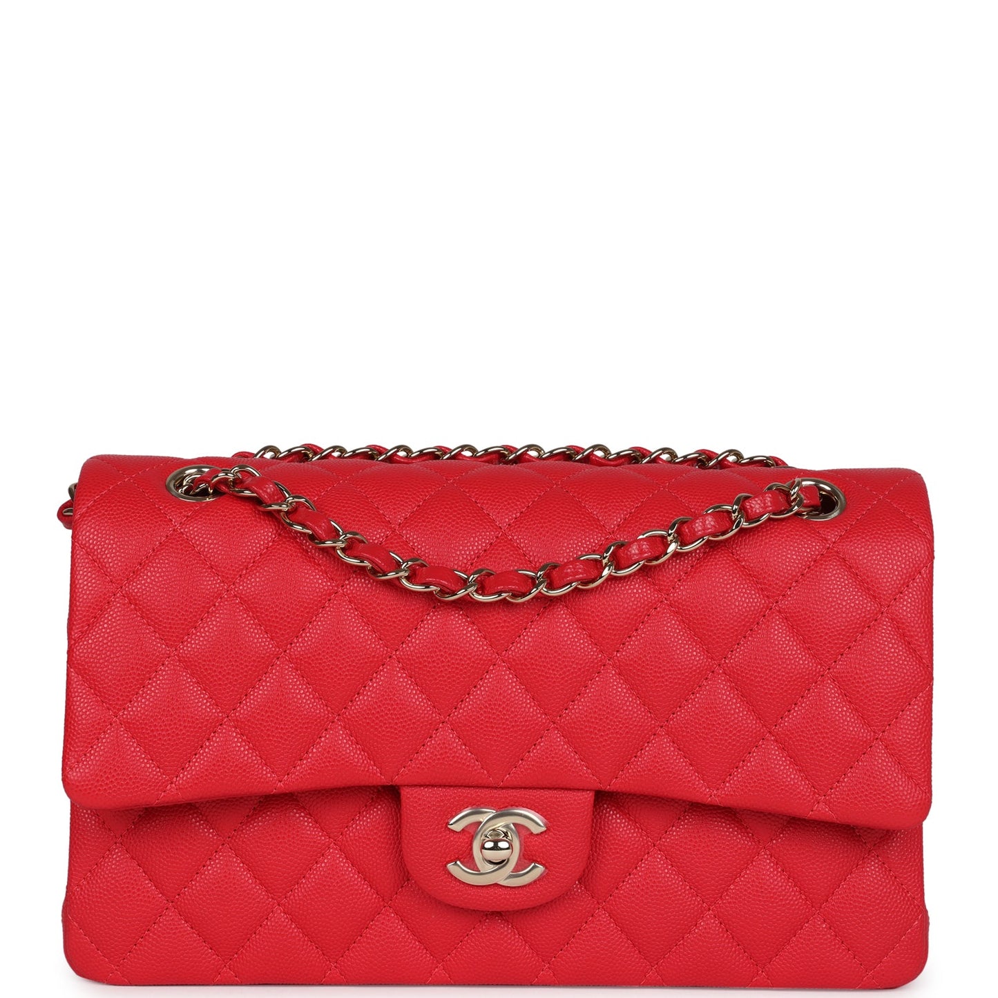 Chanel Small Classic Double Flap Red Caviar Light Gold Hardware Accessory