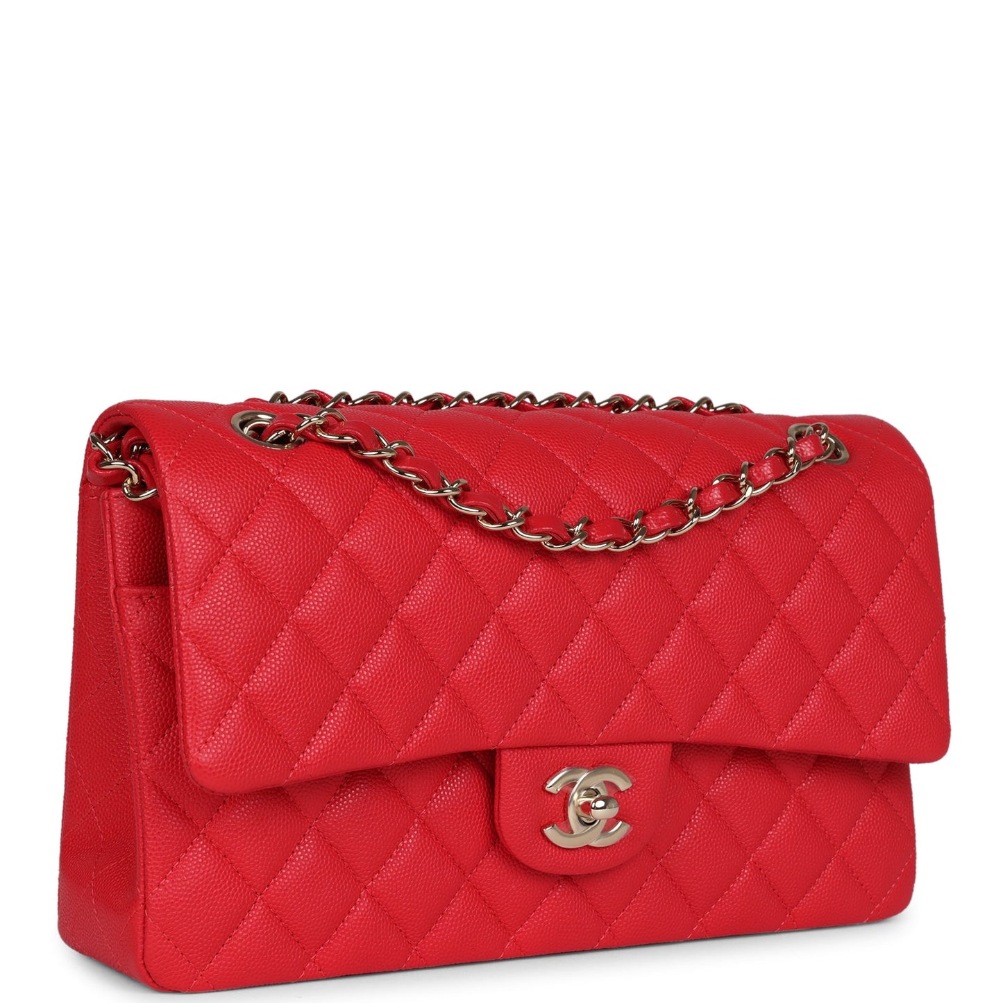 Chanel Small Classic Double Flap Red Caviar Light Gold Hardware Accessory